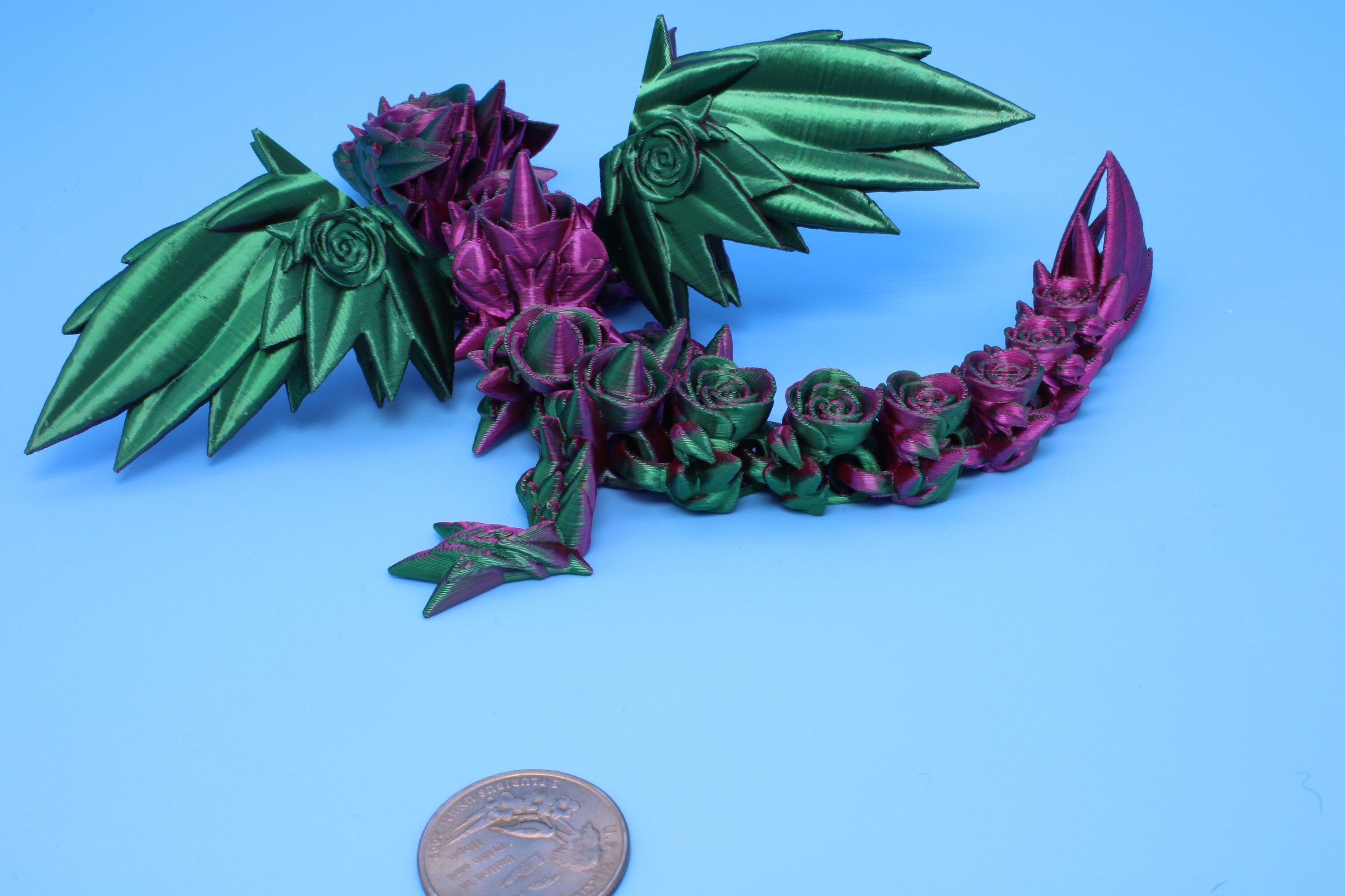 Miniature Baby Rose Wing Dragon, 3D Printed 8.5 in.