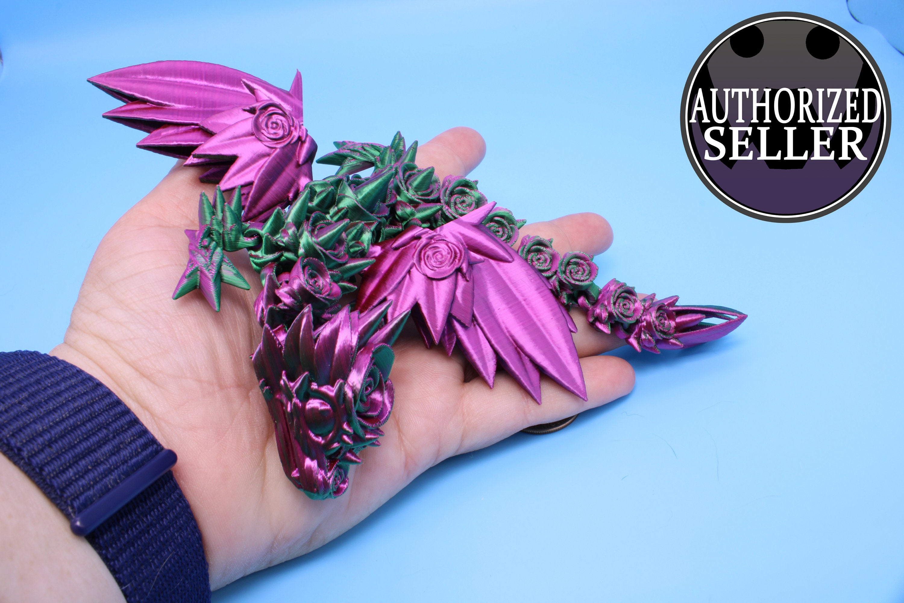 Miniature Baby Rose Wing Dragon, 3D Printed 8.5 in.