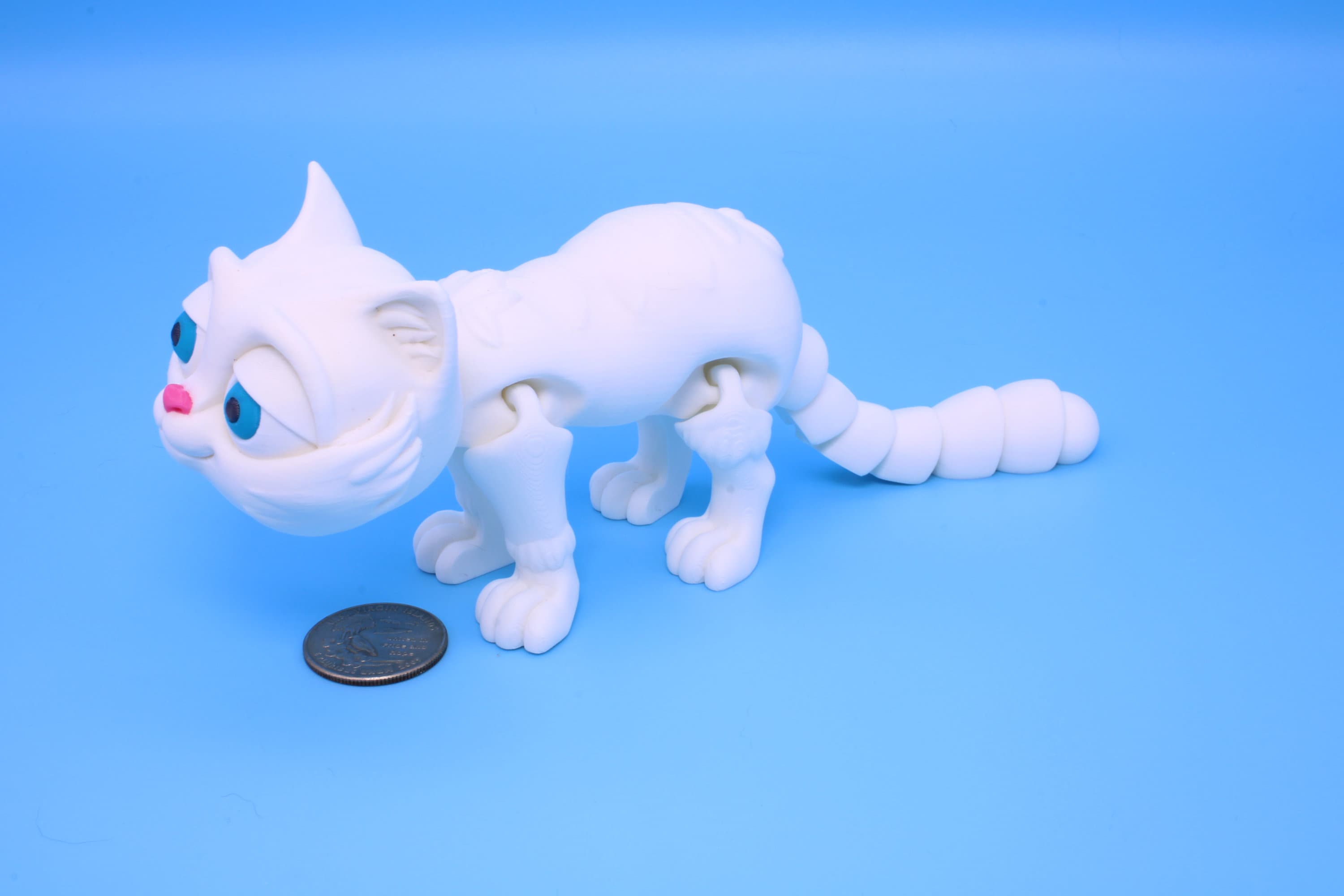 7 inch White Cat, 3D Printed Kitten