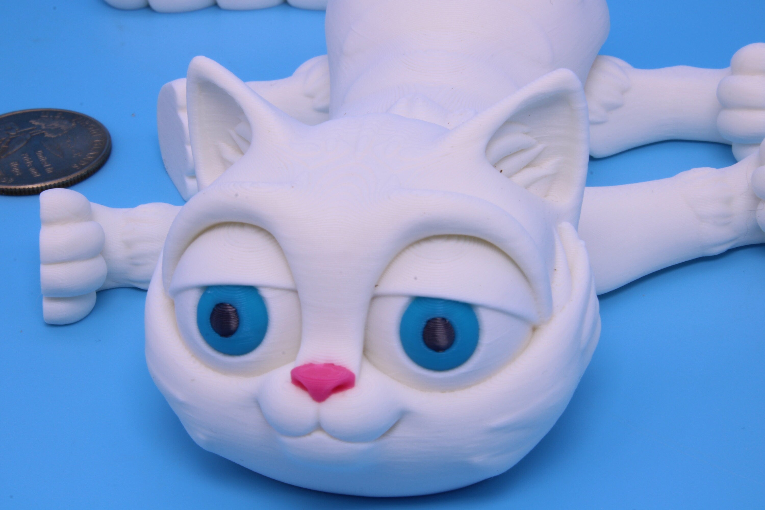 7 inch White Cat, 3D Printed Kitten