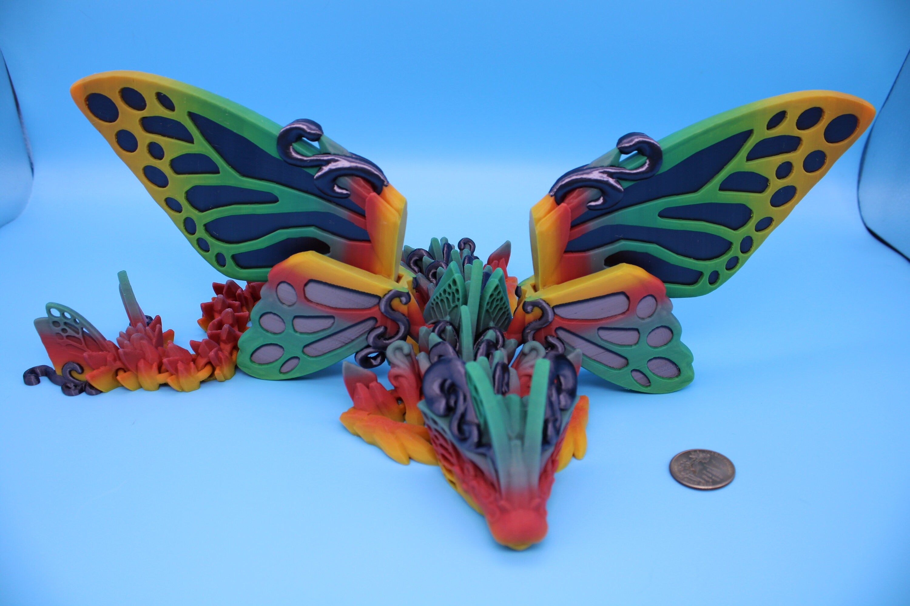 Butterfly Wing Dragon- Black Sparkle | 3D Printed Articulating Dragon 18 in.