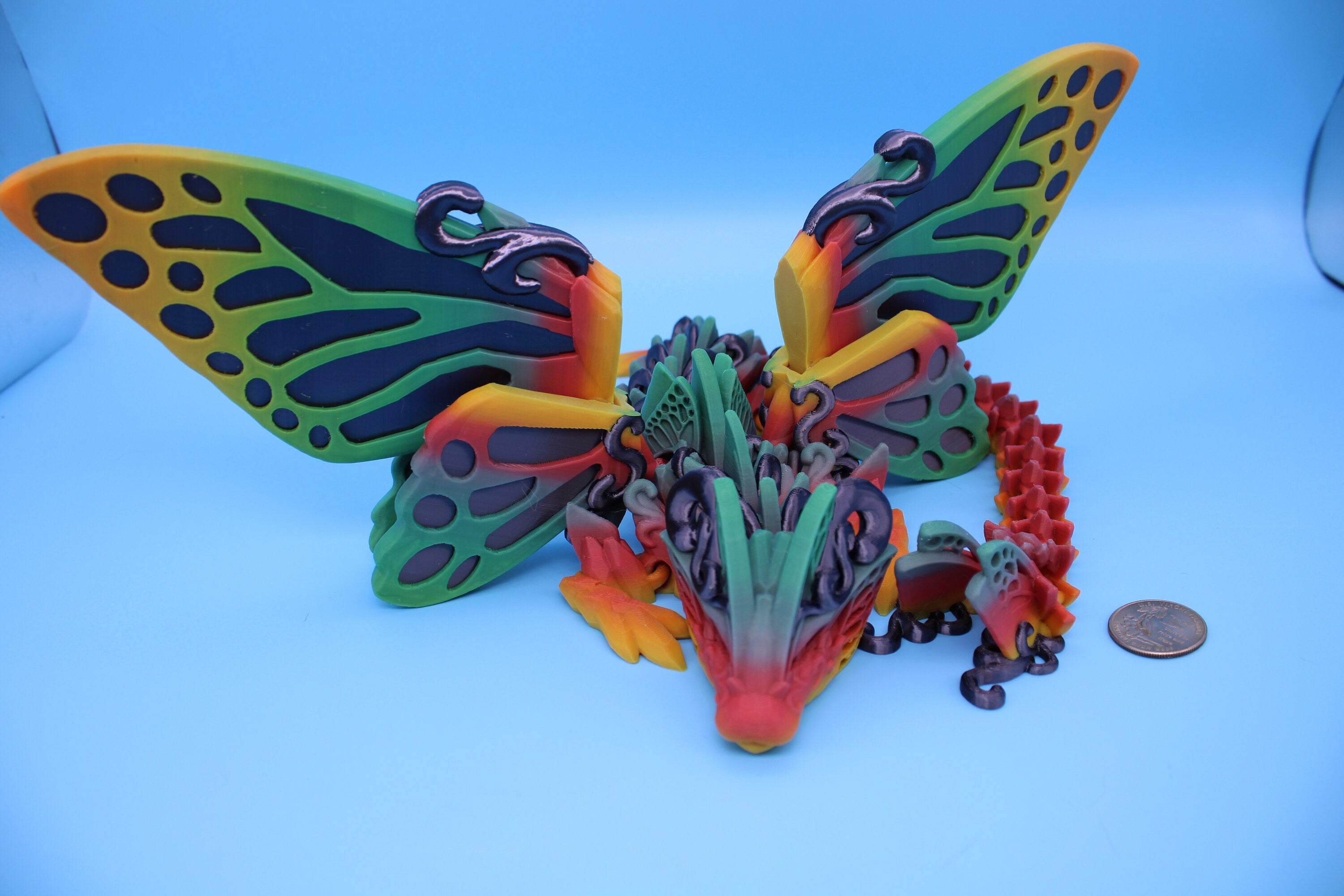 Butterfly Wing Dragon- Black Sparkle | 3D Printed Articulating Dragon 18 in.