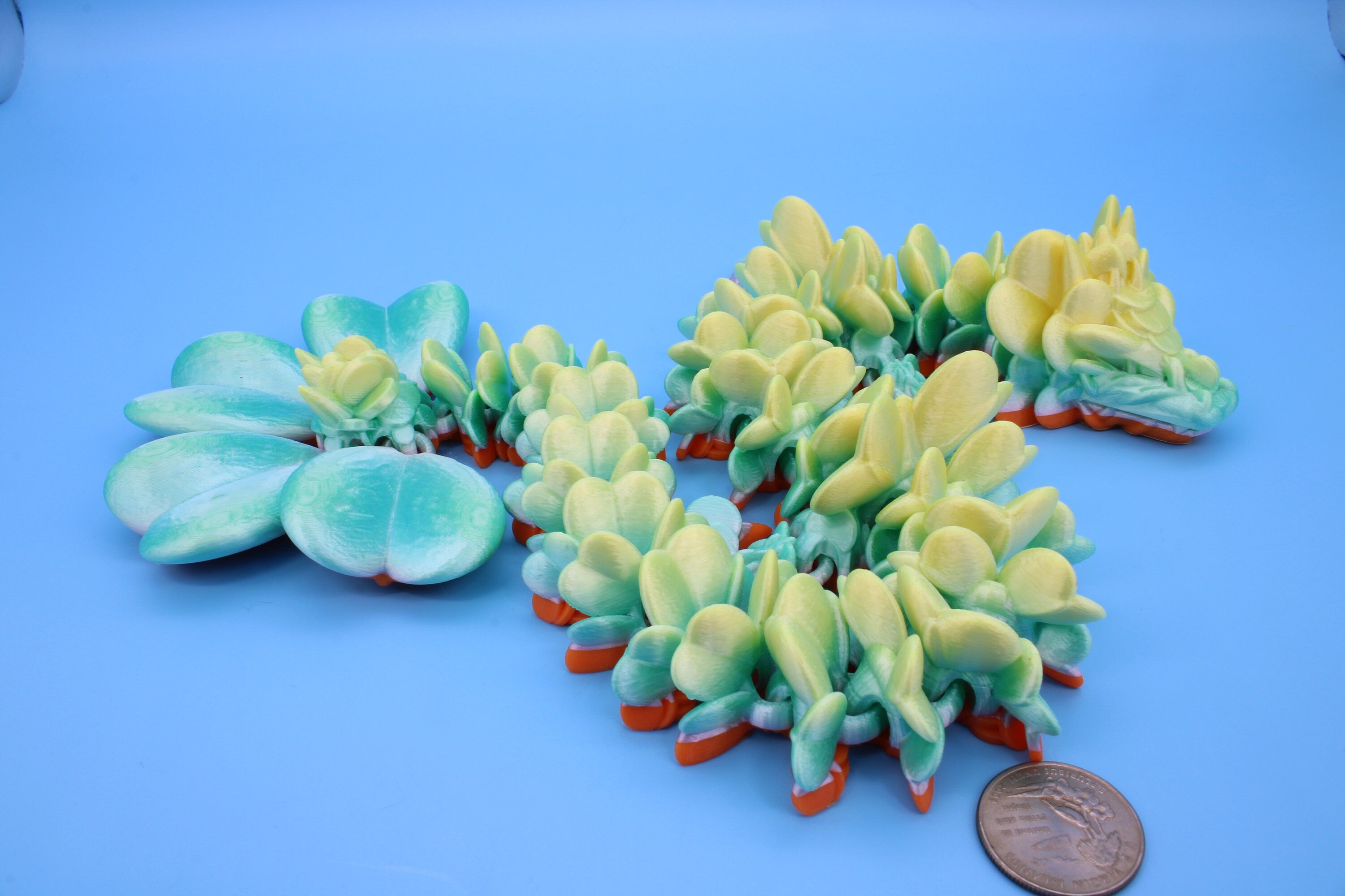 Clover Dragon | Rainbow | 3D printed Articulating Dragon Fidget Toy | Flexi | 19 in. Lucky Dragon | Four Leaf Clover Dragon.