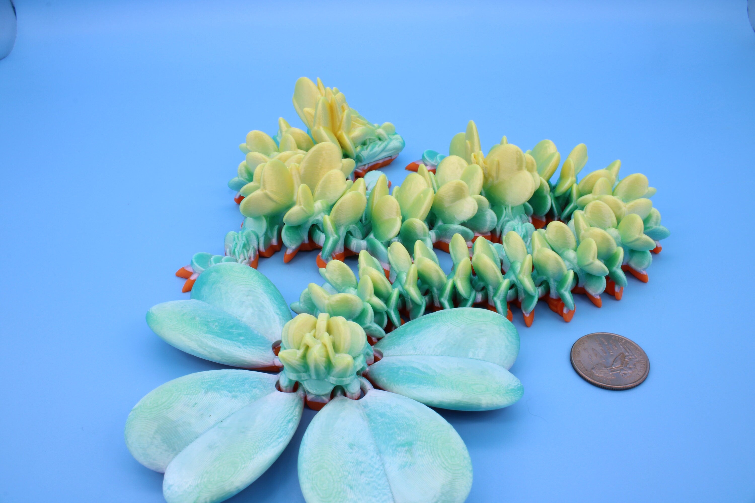 Clover Dragon | Rainbow | 3D printed Articulating Dragon Fidget Toy | Flexi | 19 in. Lucky Dragon | Four Leaf Clover Dragon.