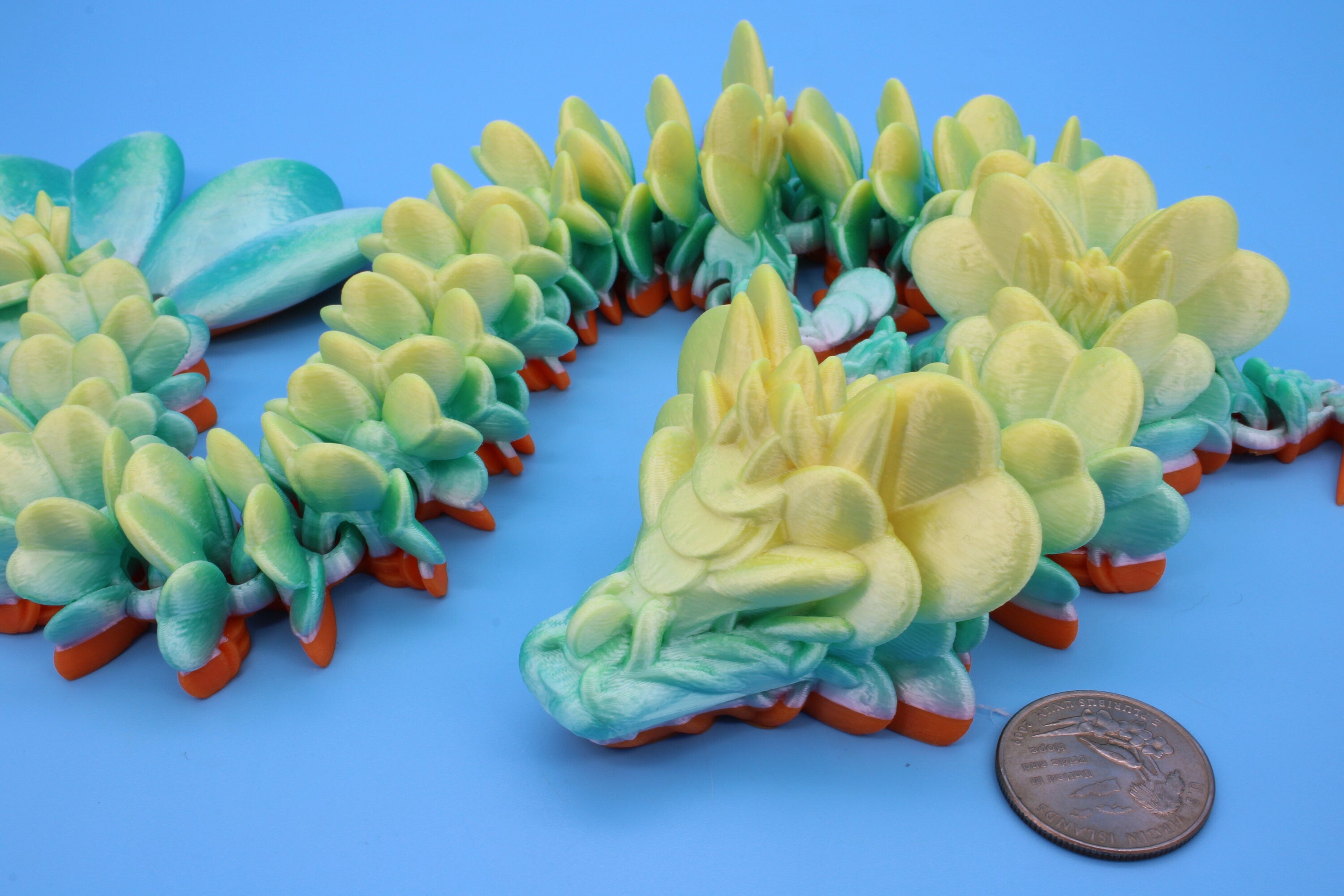 Clover Dragon | Rainbow | 3D printed Articulating Dragon Fidget Toy | Flexi | 19 in. Lucky Dragon | Four Leaf Clover Dragon.
