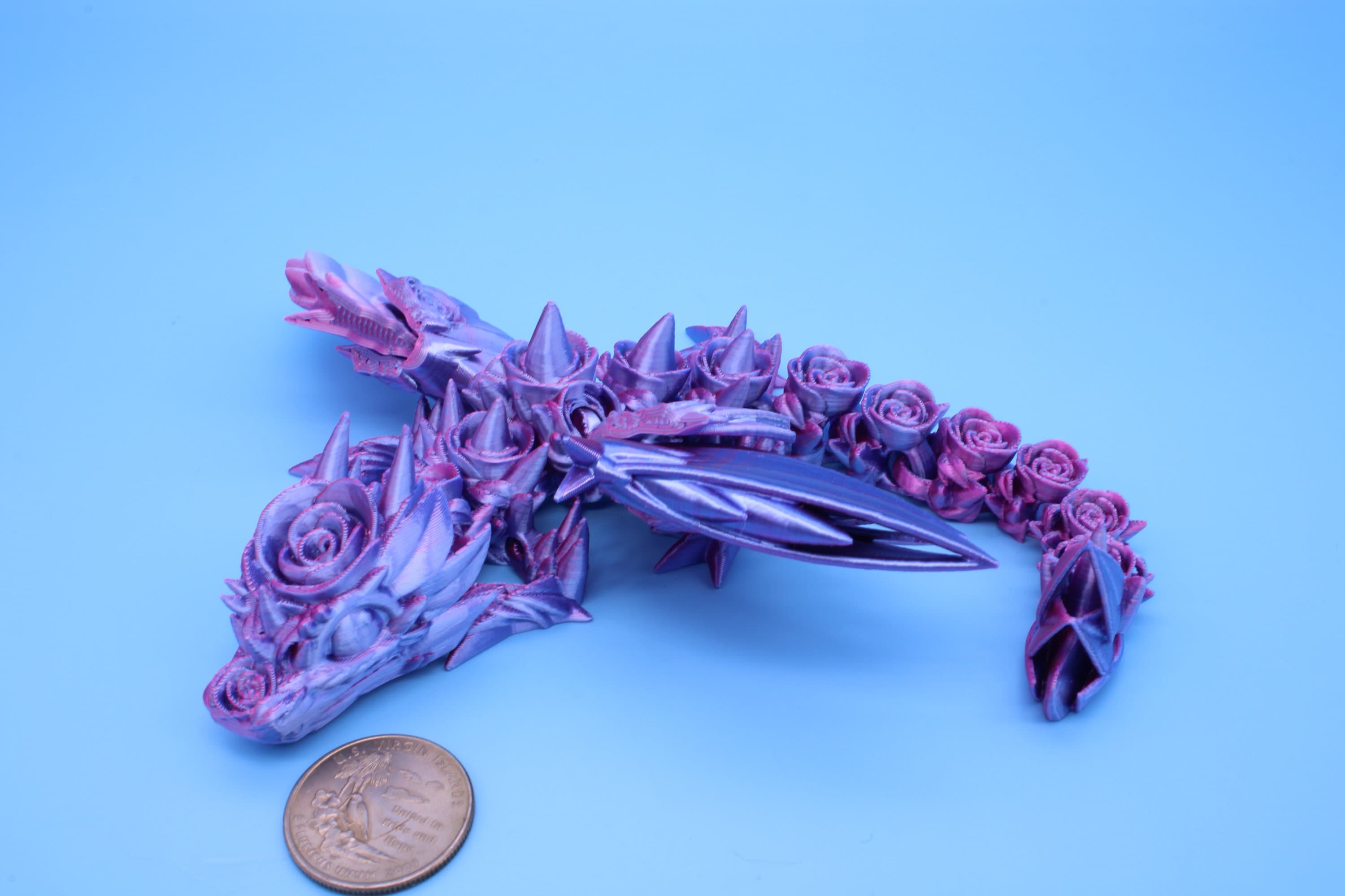 Miniature Baby Rose Wing Dragon, 3D Printed 8.5 in.