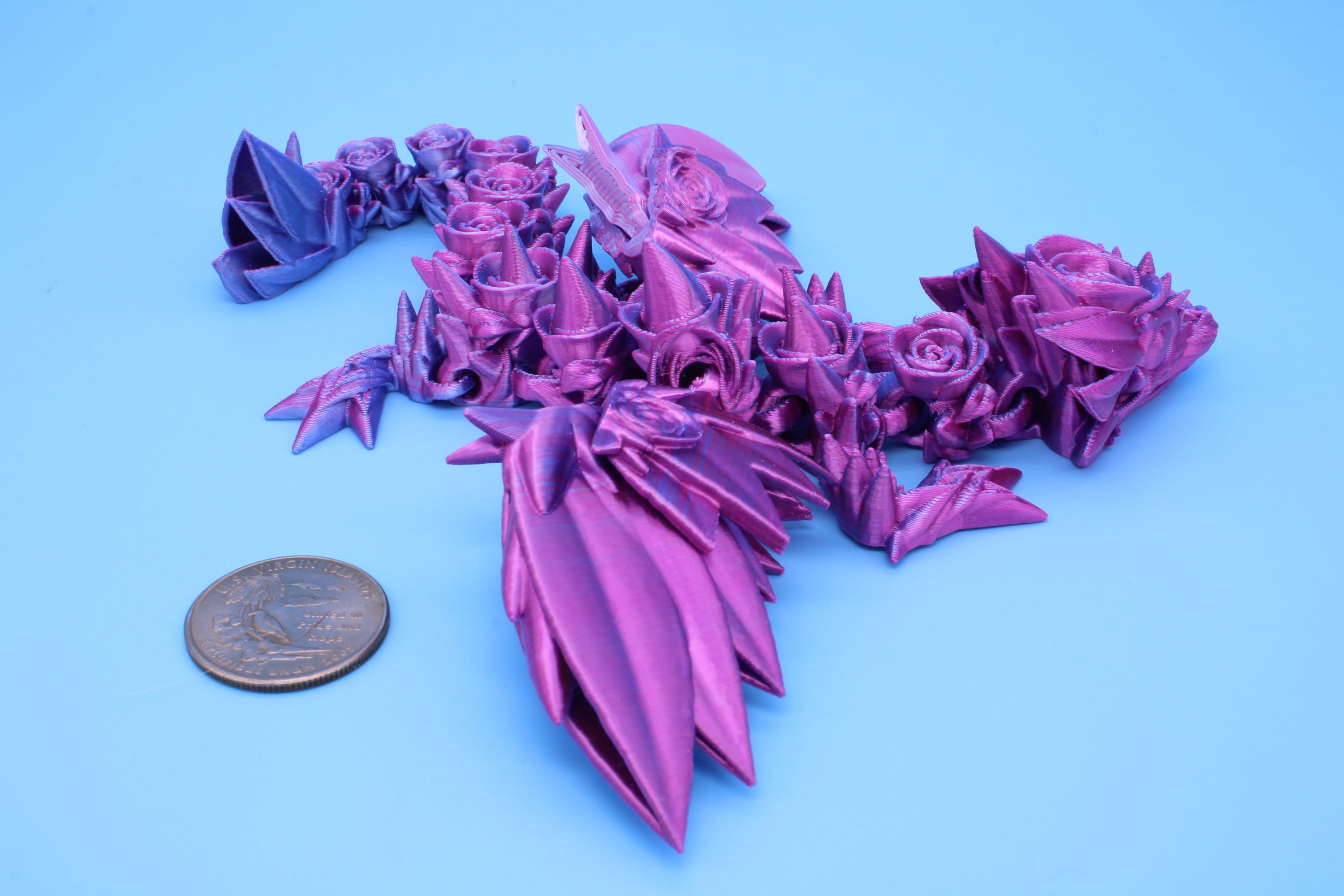 Miniature Baby Rose Wing Dragon, 3D Printed 8.5 in.