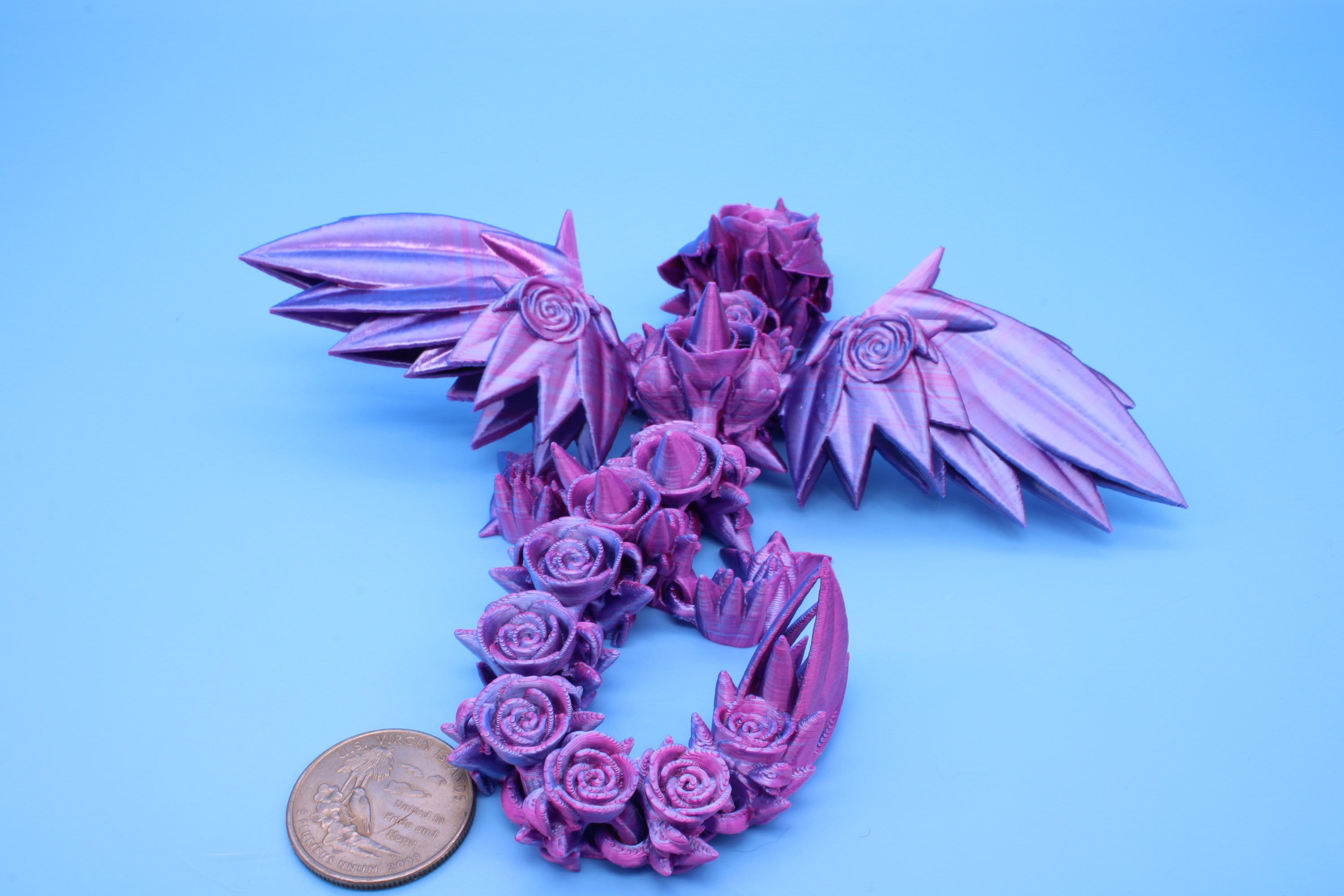 Miniature Baby Rose Wing Dragon, 3D Printed 8.5 in.