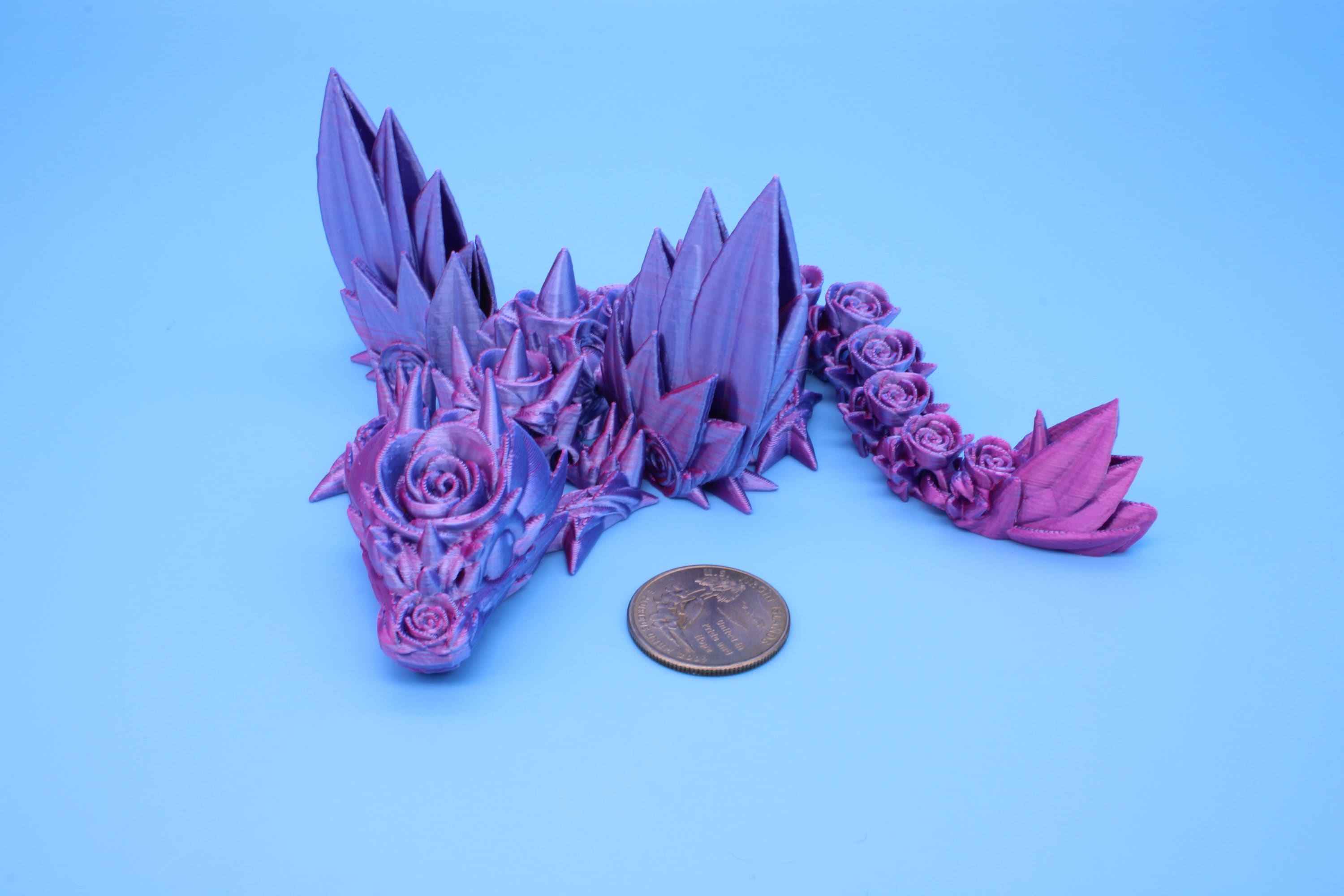 Miniature Baby Rose Wing Dragon, 3D Printed 8.5 in.