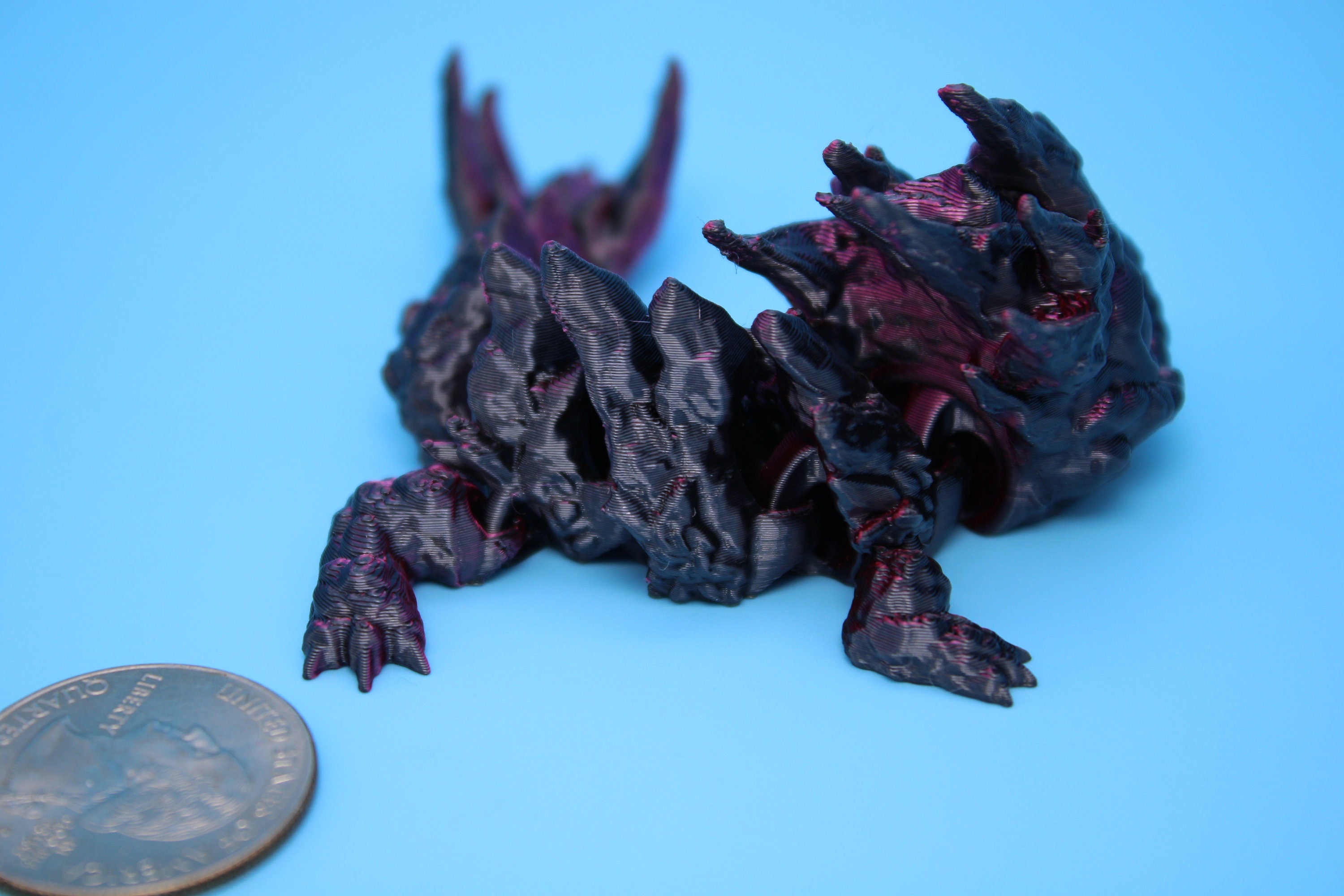 Stone Baby Dragon | 3D Printed | Red And Black Dragon | Great Fidget Toy | Desk Buddy | Sensory Toy