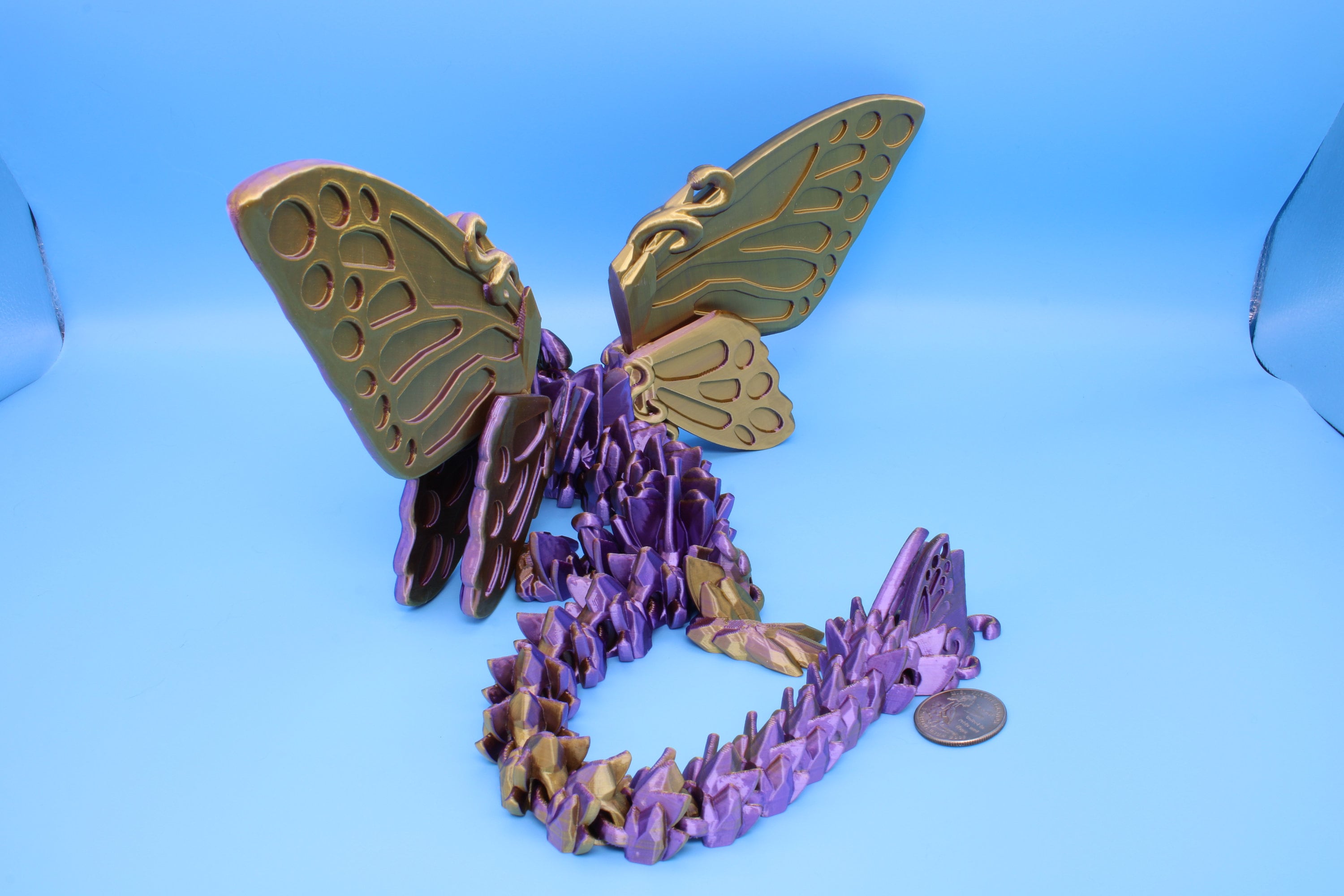 Butterfly Wing Dragon- Purple & Gold | 3D Printed Articulating Dragon 18 in.