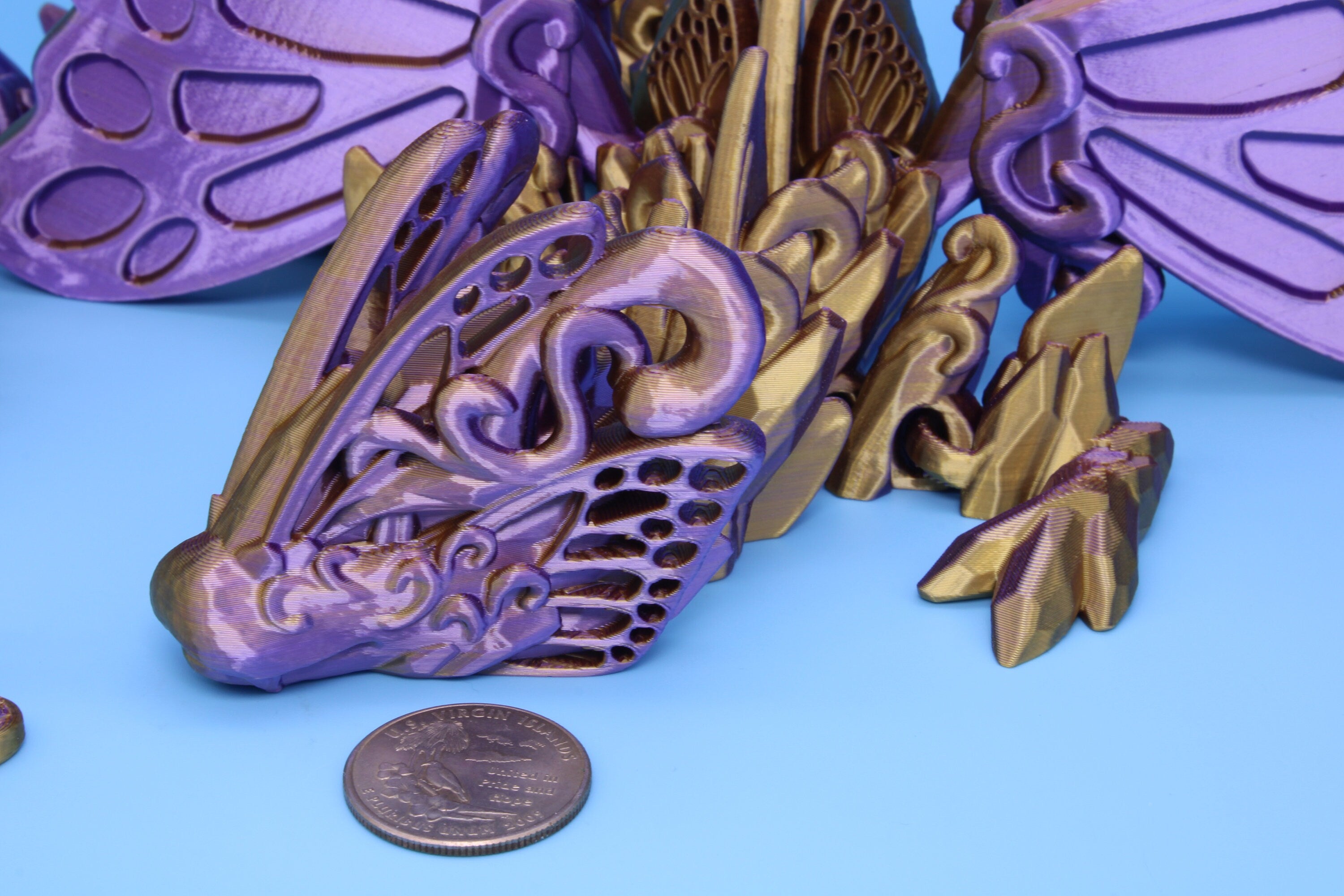 Butterfly Wing Dragon- Purple & Gold | 3D Printed Articulating Dragon 18 in.