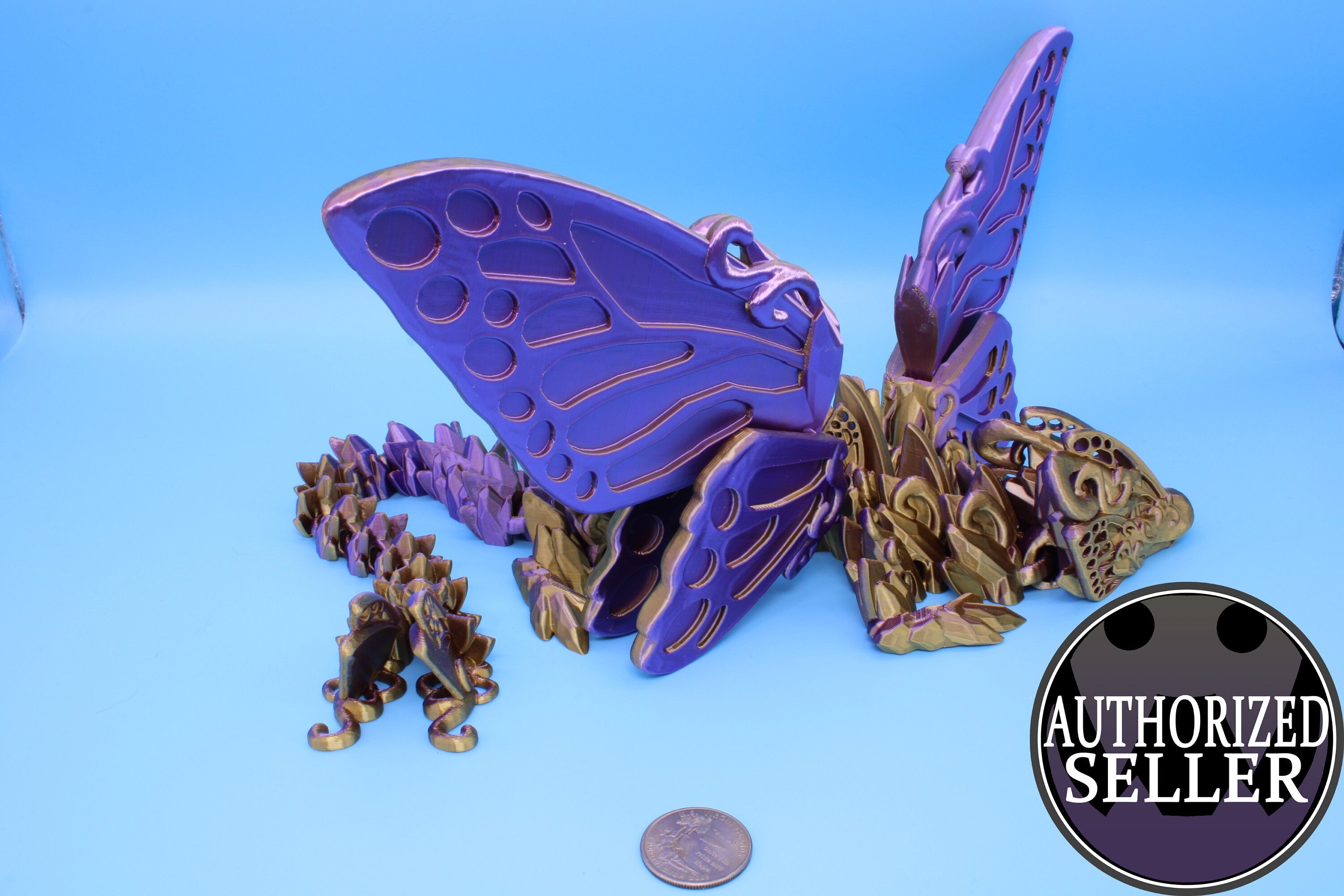 Butterfly Wing Dragon- Purple & Gold | 3D Printed Articulating Dragon 18 in.