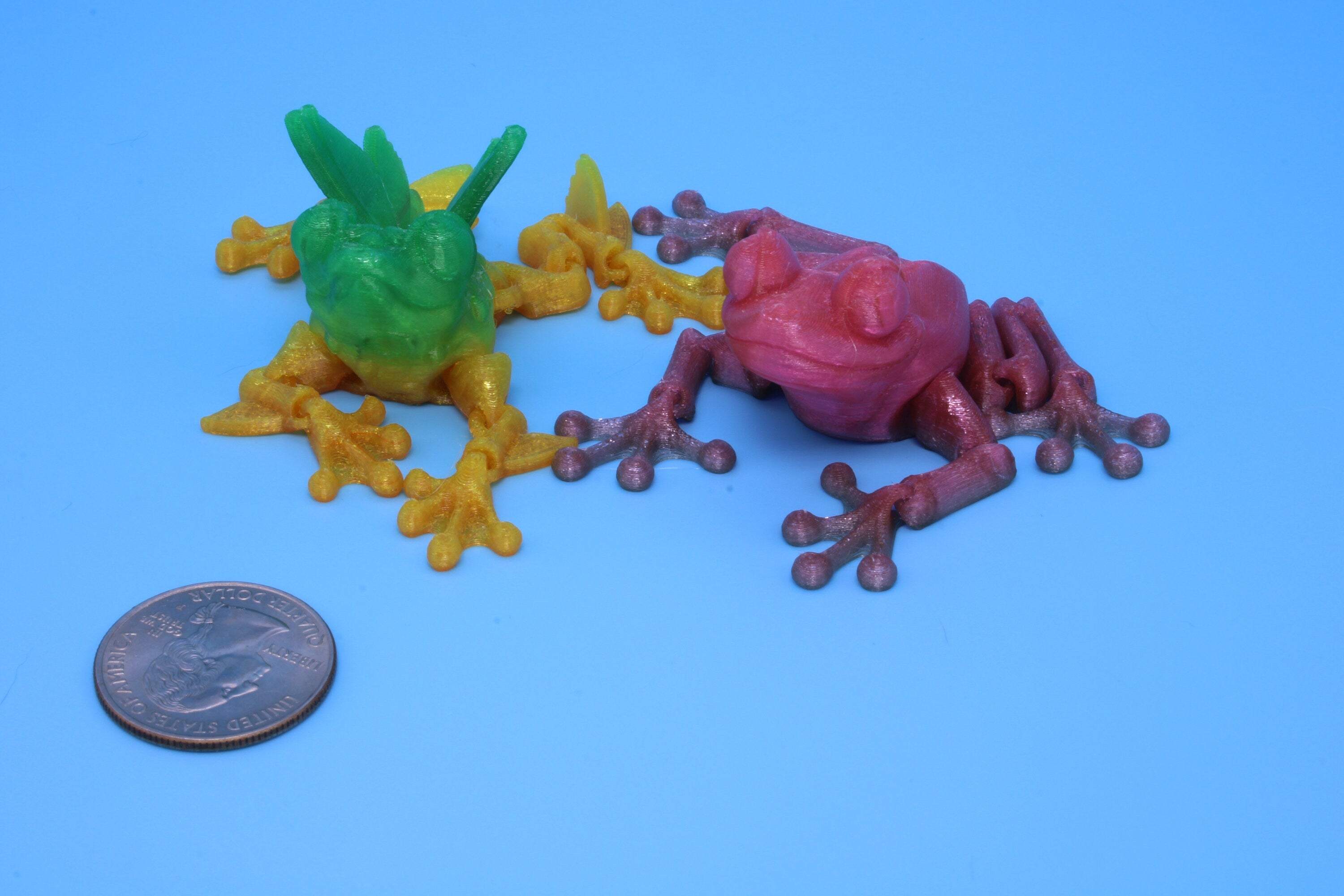 Butterfly Frog-Green & Yellow  with Pink Frog | 3D Printed Articulating Frog.