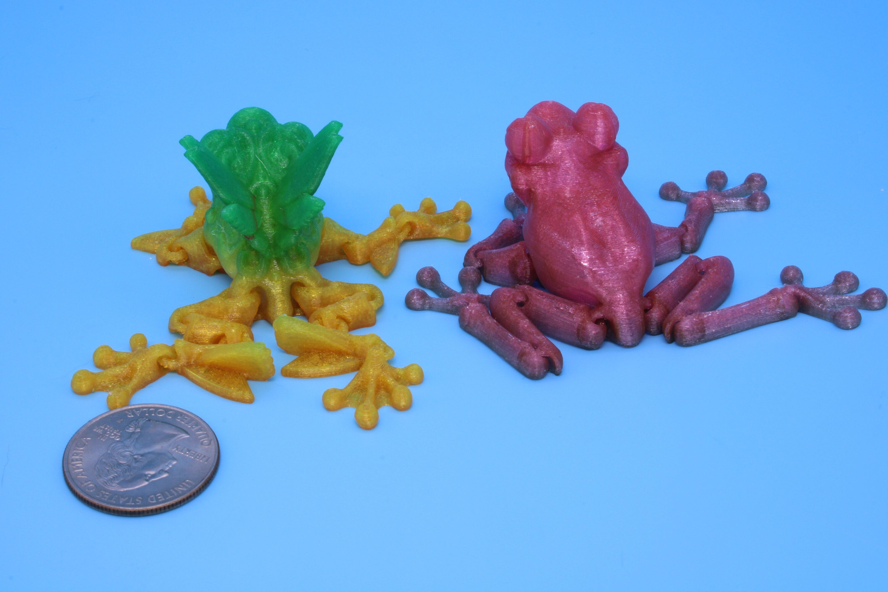 Butterfly Frog-Green & Yellow  with Pink Frog | 3D Printed Articulating Frog.