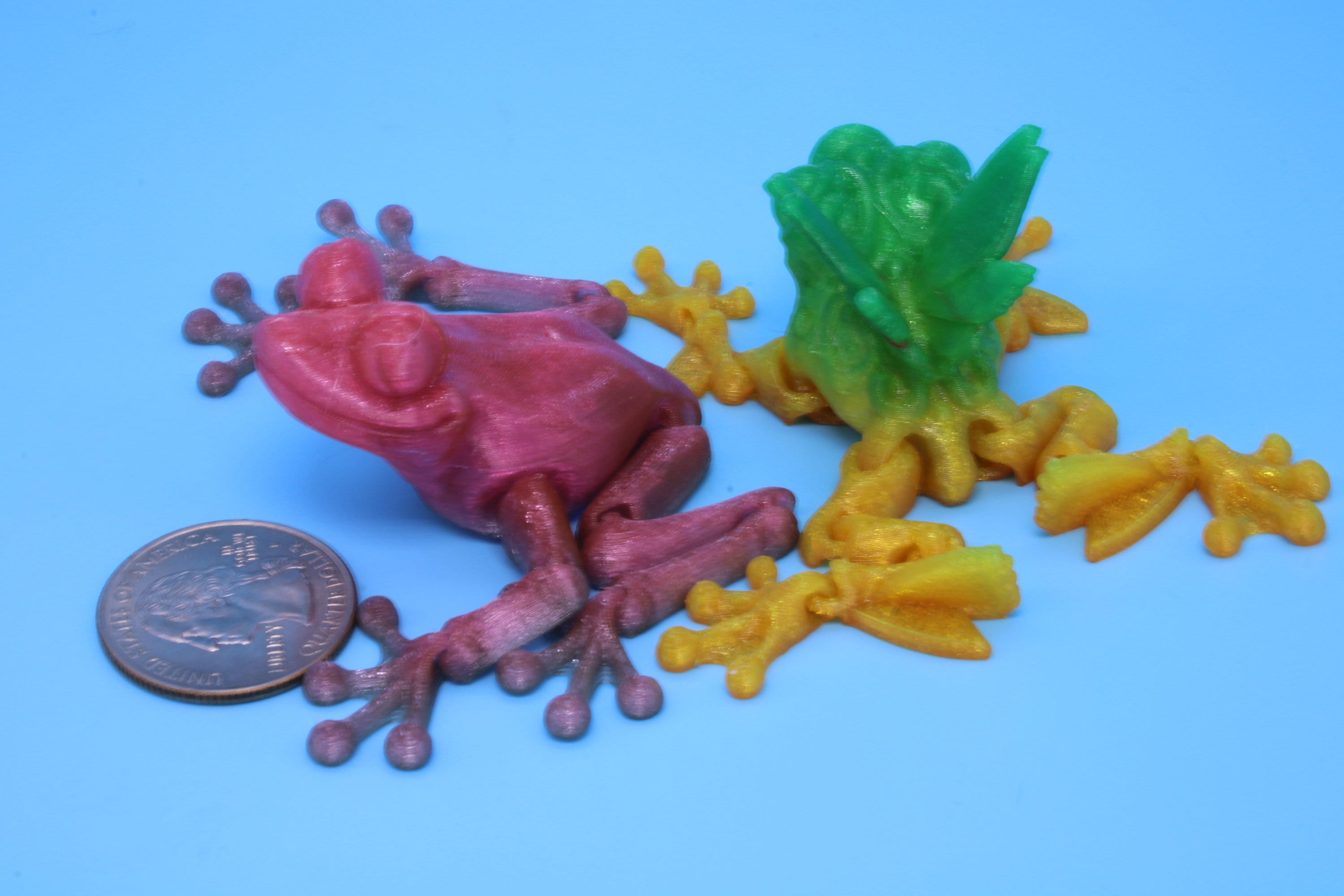 Butterfly Frog-Green & Yellow  with Pink Frog | 3D Printed Articulating Frog.