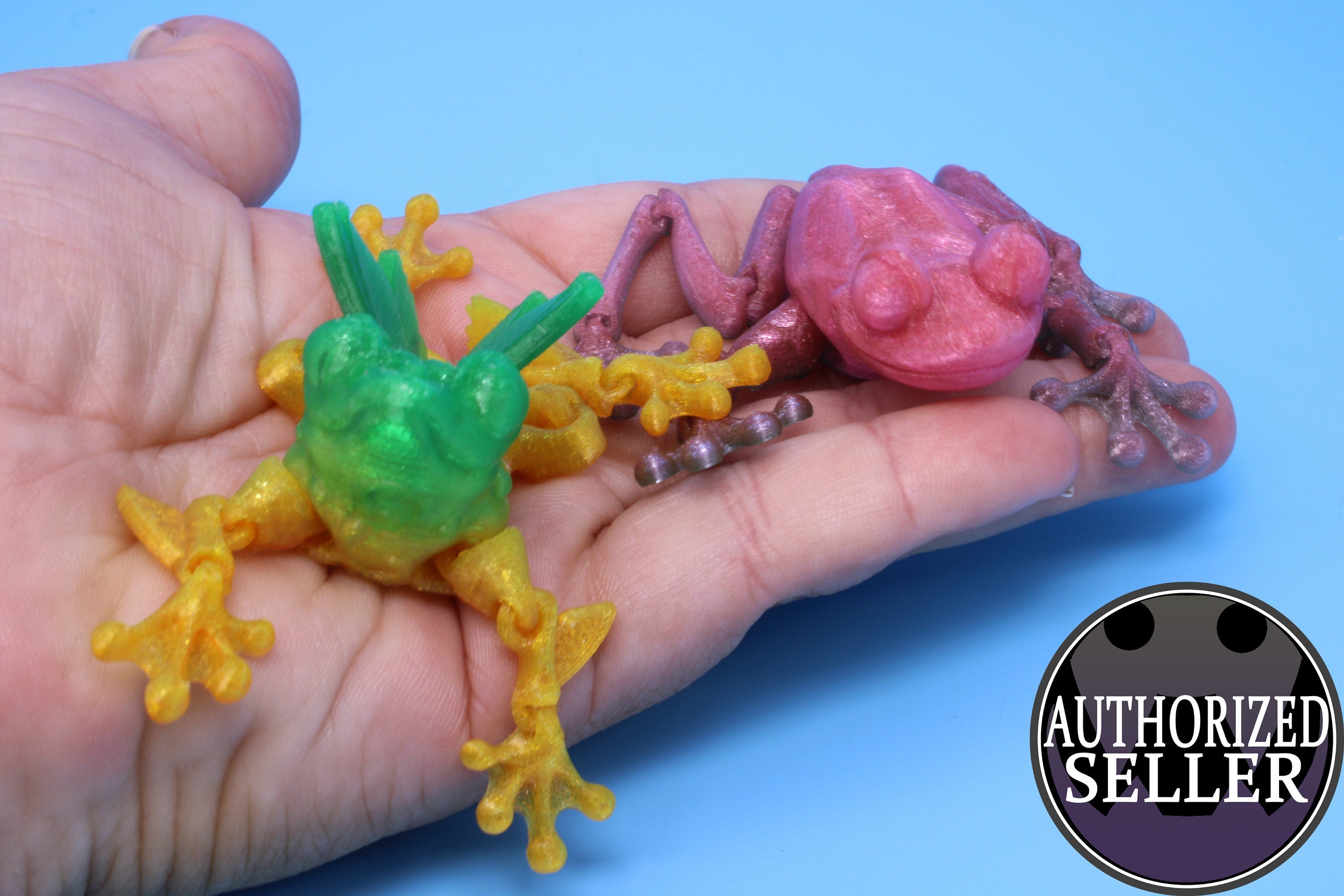 Butterfly Frog-Green & Yellow  with Pink Frog | 3D Printed Articulating Frog.