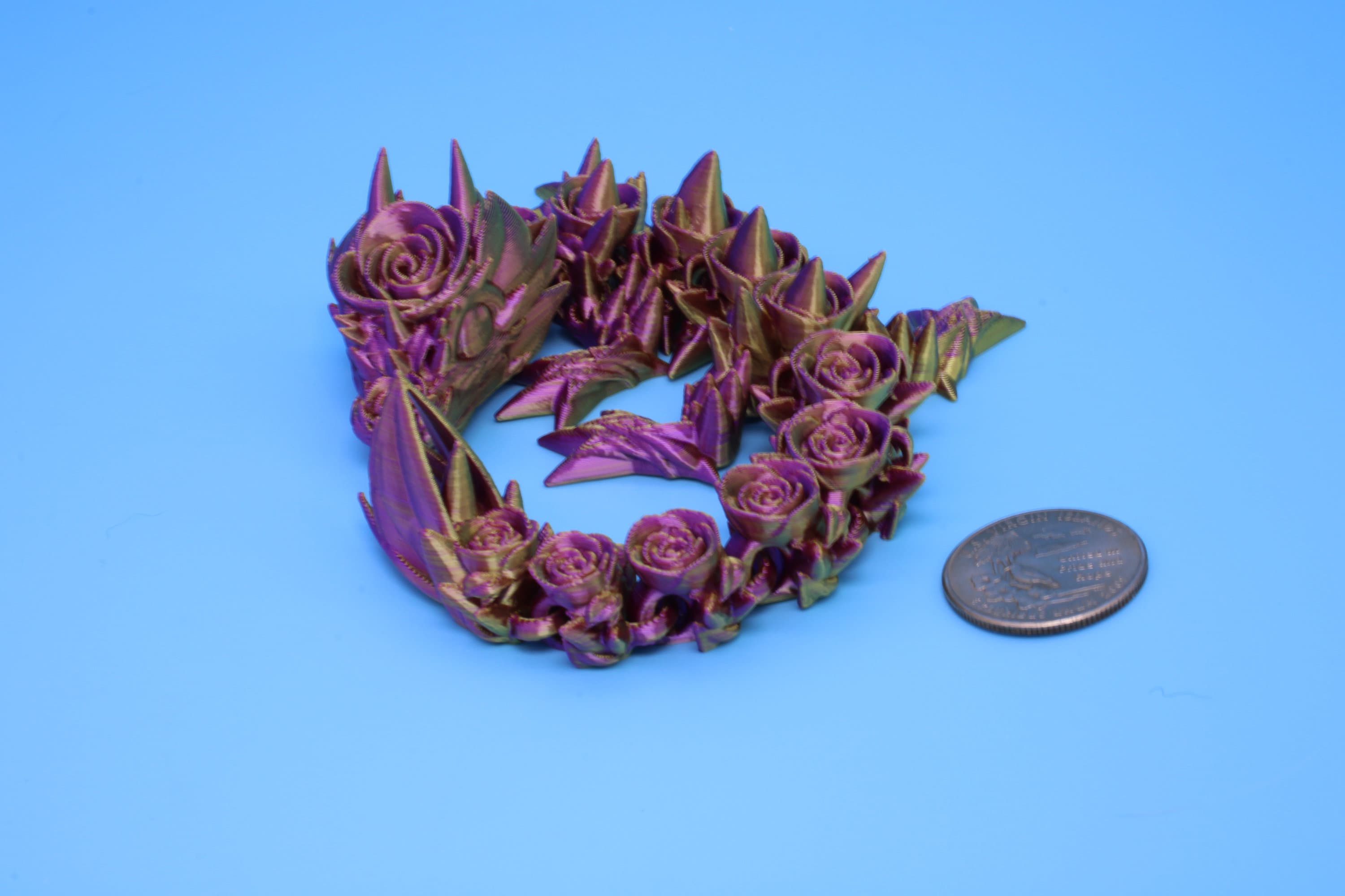 Baby Rose Dragon | Miniature | 3D Printed | Fidget | Flexi Toy 8.5 in. | Stress Relief Gift