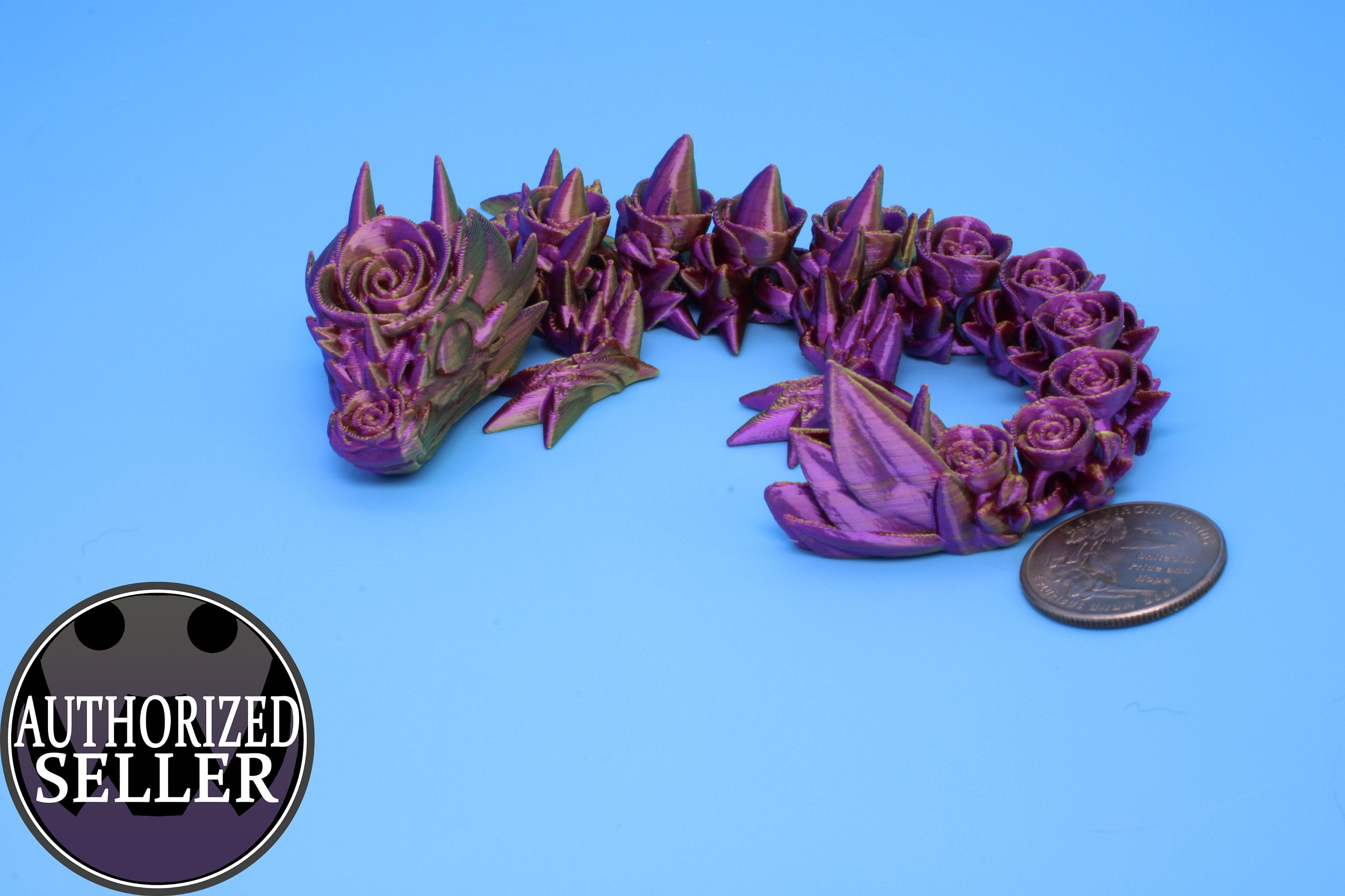 Baby Rose Dragon | Miniature | 3D Printed | Fidget | Flexi Toy 8.5 in. | Stress Relief Gift
