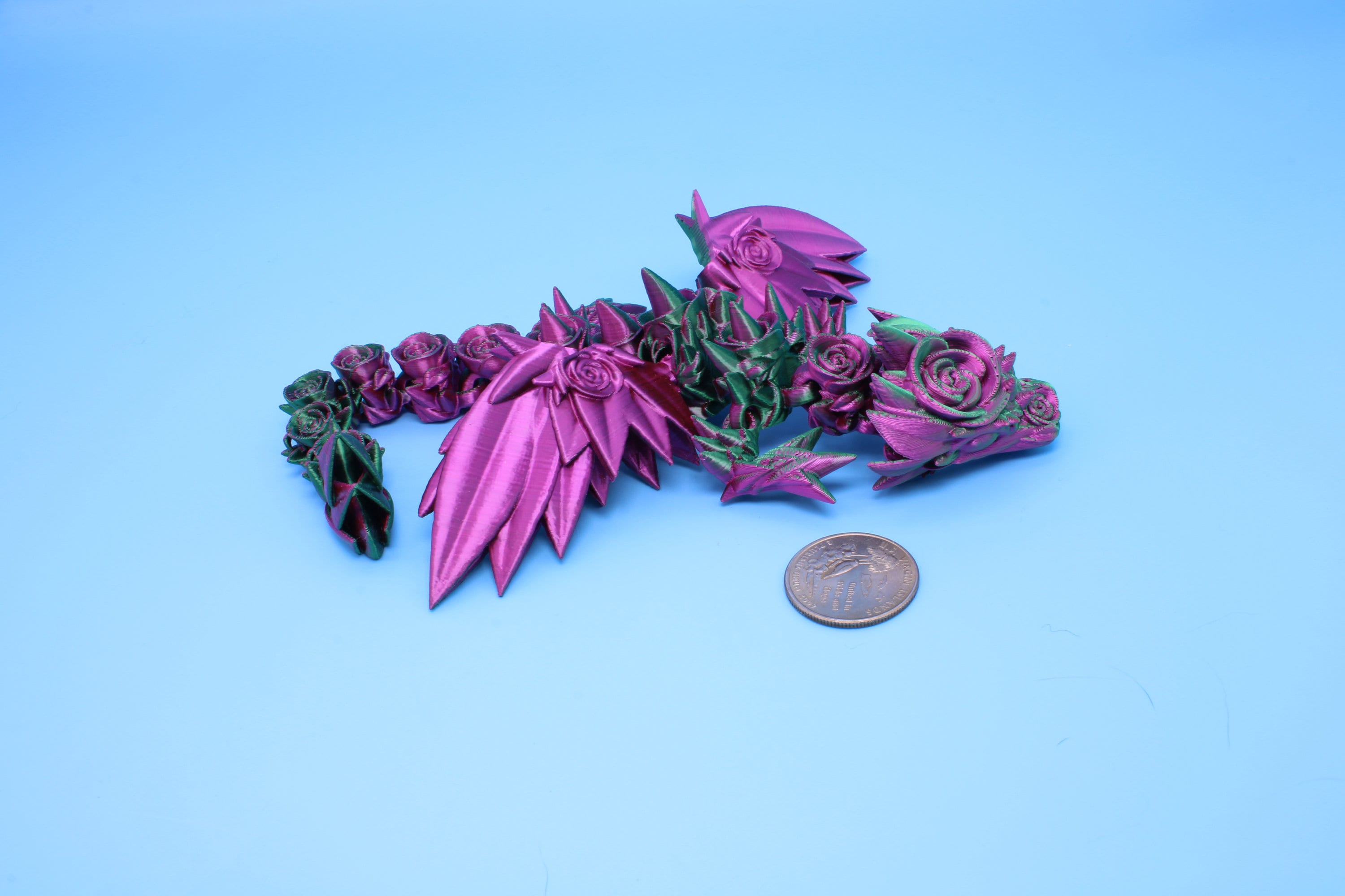 Miniature Baby Rose Wing Dragon, 3D Printed 8.5 in.