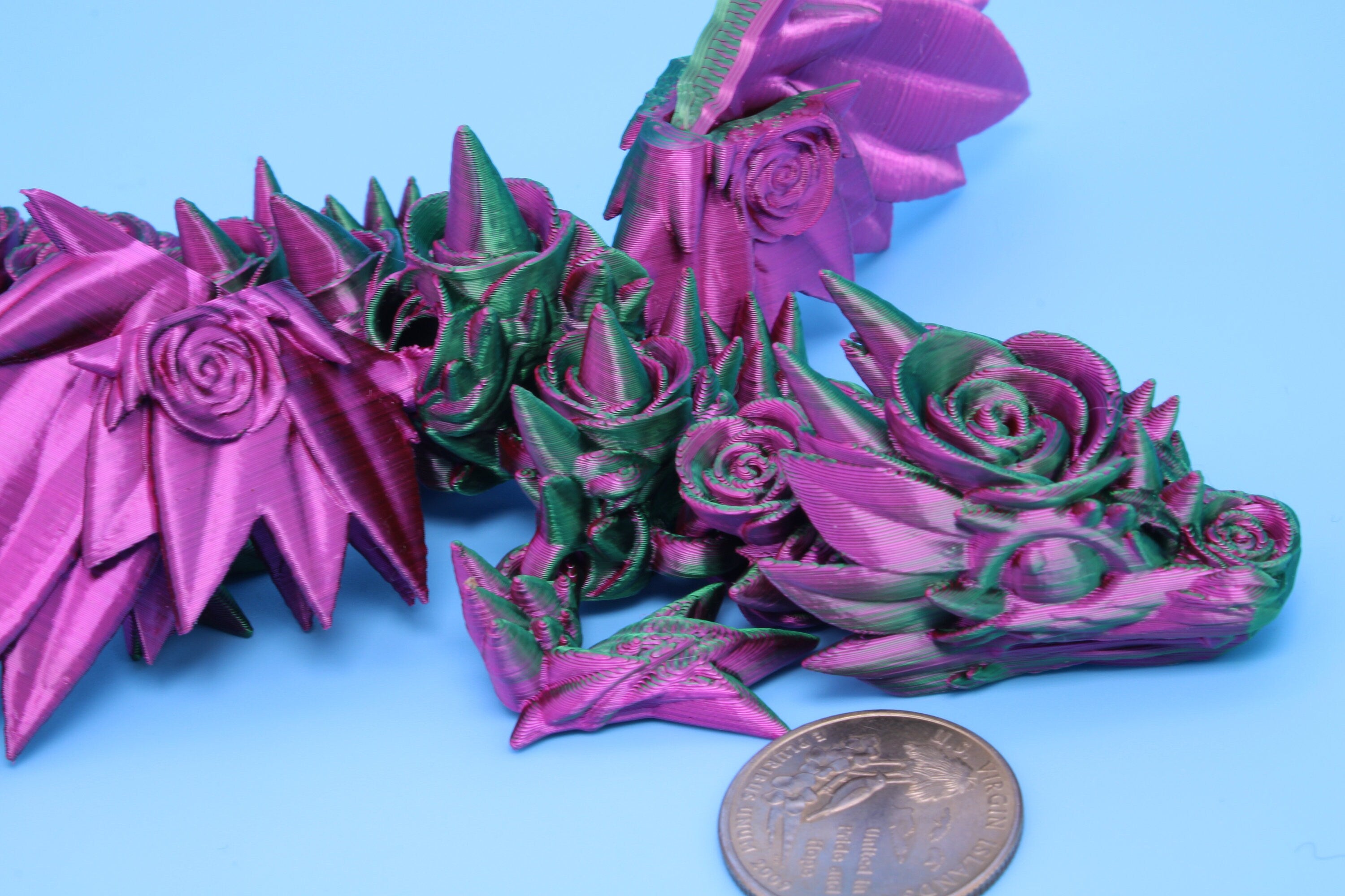 Miniature Baby Rose Wing Dragon, 3D Printed 8.5 in.