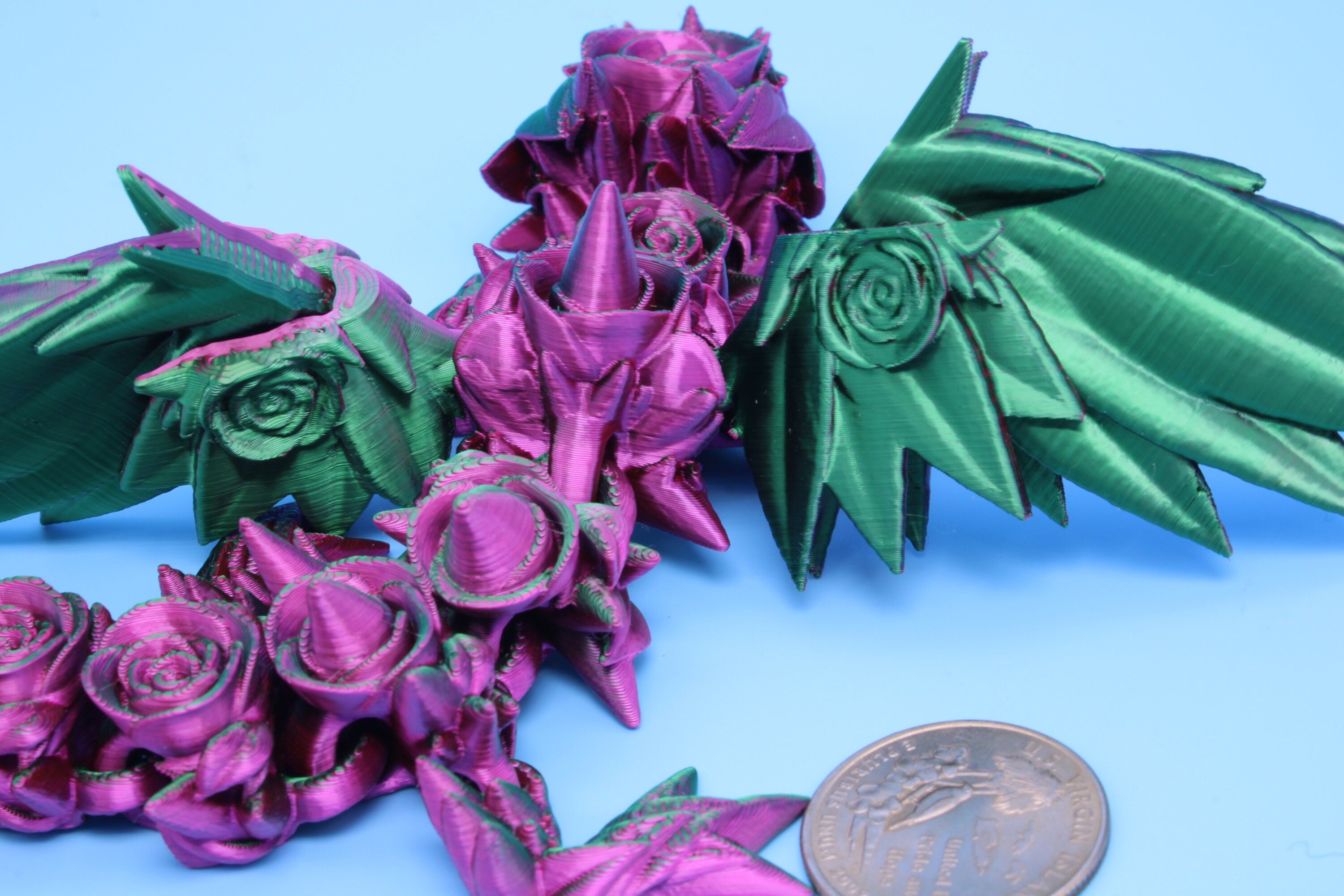 Miniature Baby Rose Wing Dragon, 3D Printed 8.5 in.