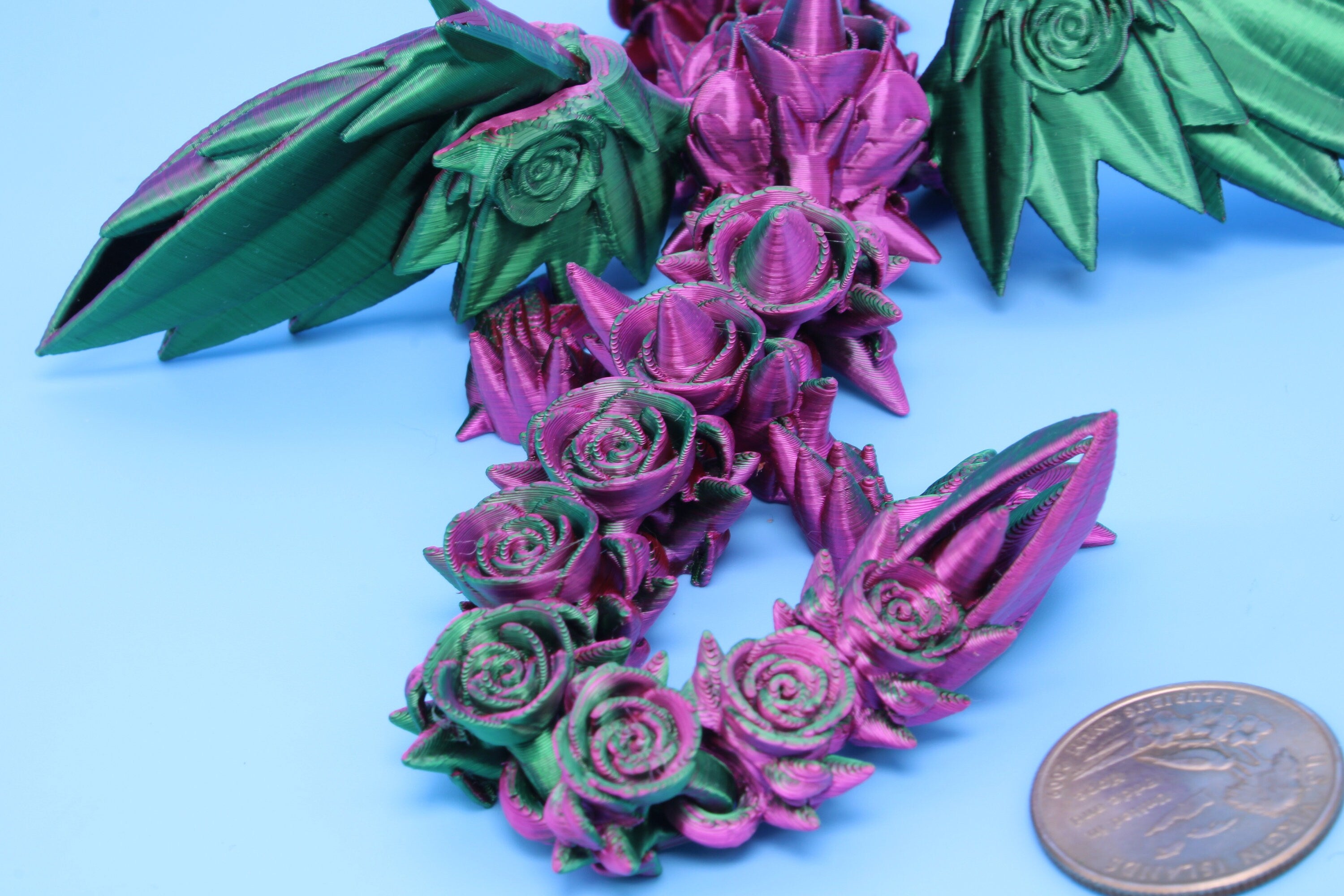 Miniature Baby Rose Wing Dragon, 3D Printed 8.5 in.