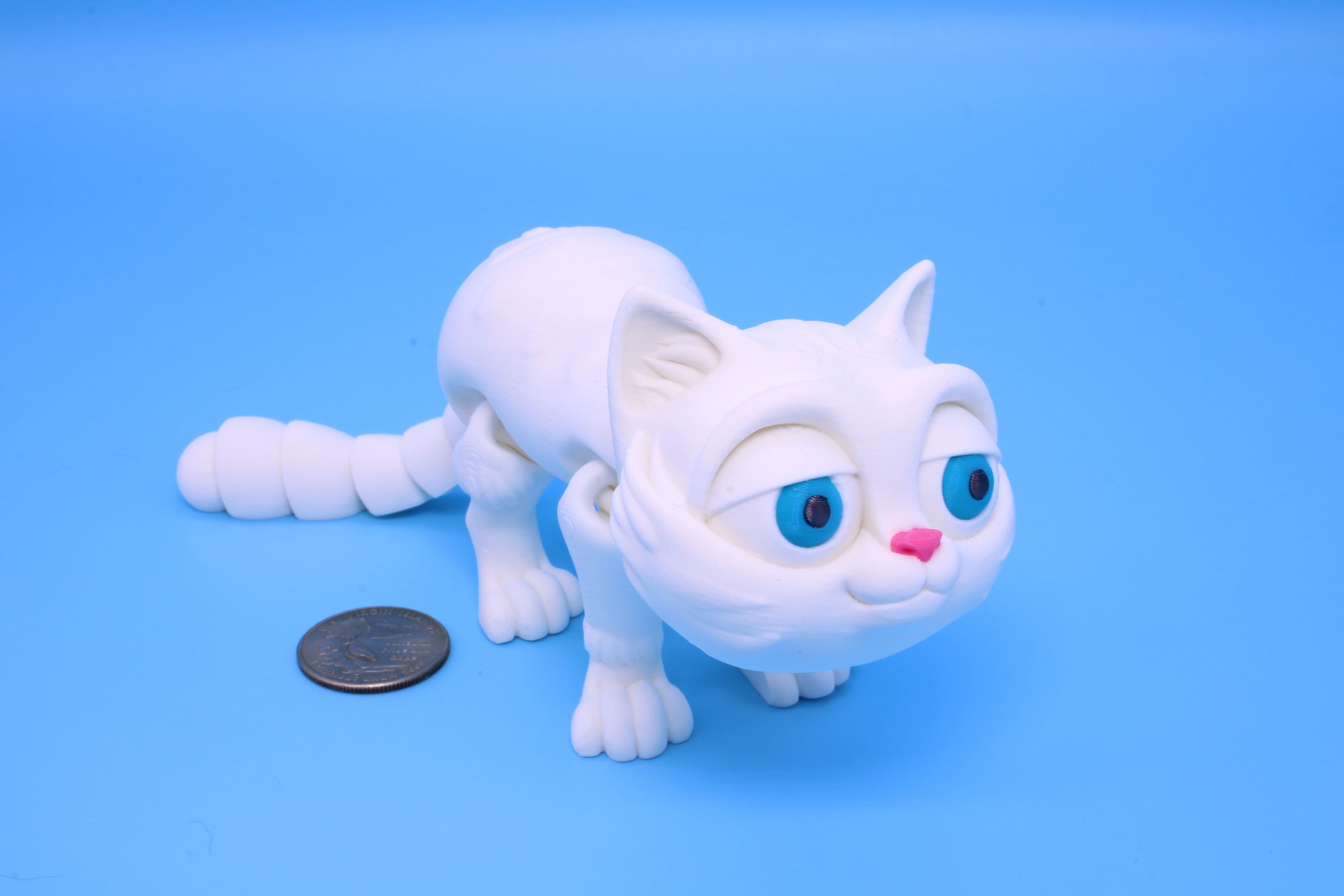 7 inch White Cat, 3D Printed Kitten