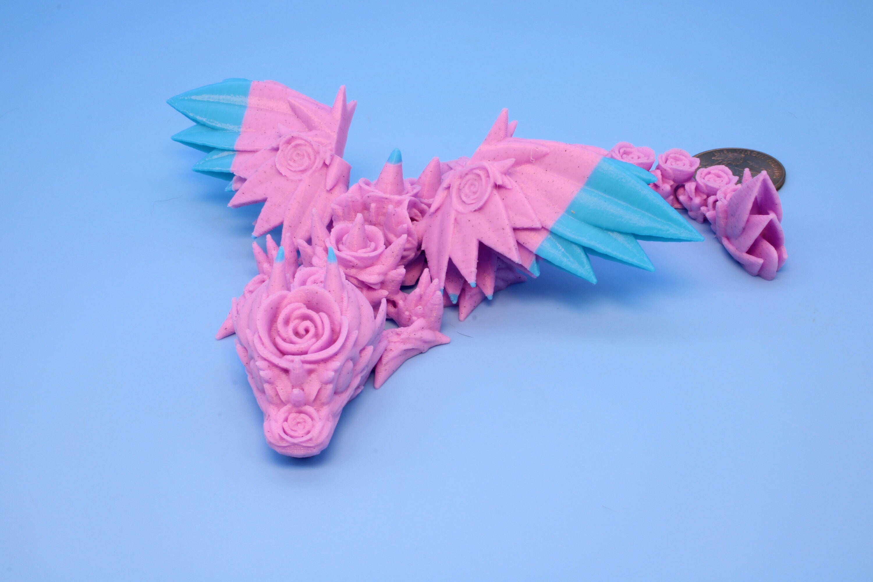 Miniature Baby Rose Wing Dragon, 3D Printed 7 in.