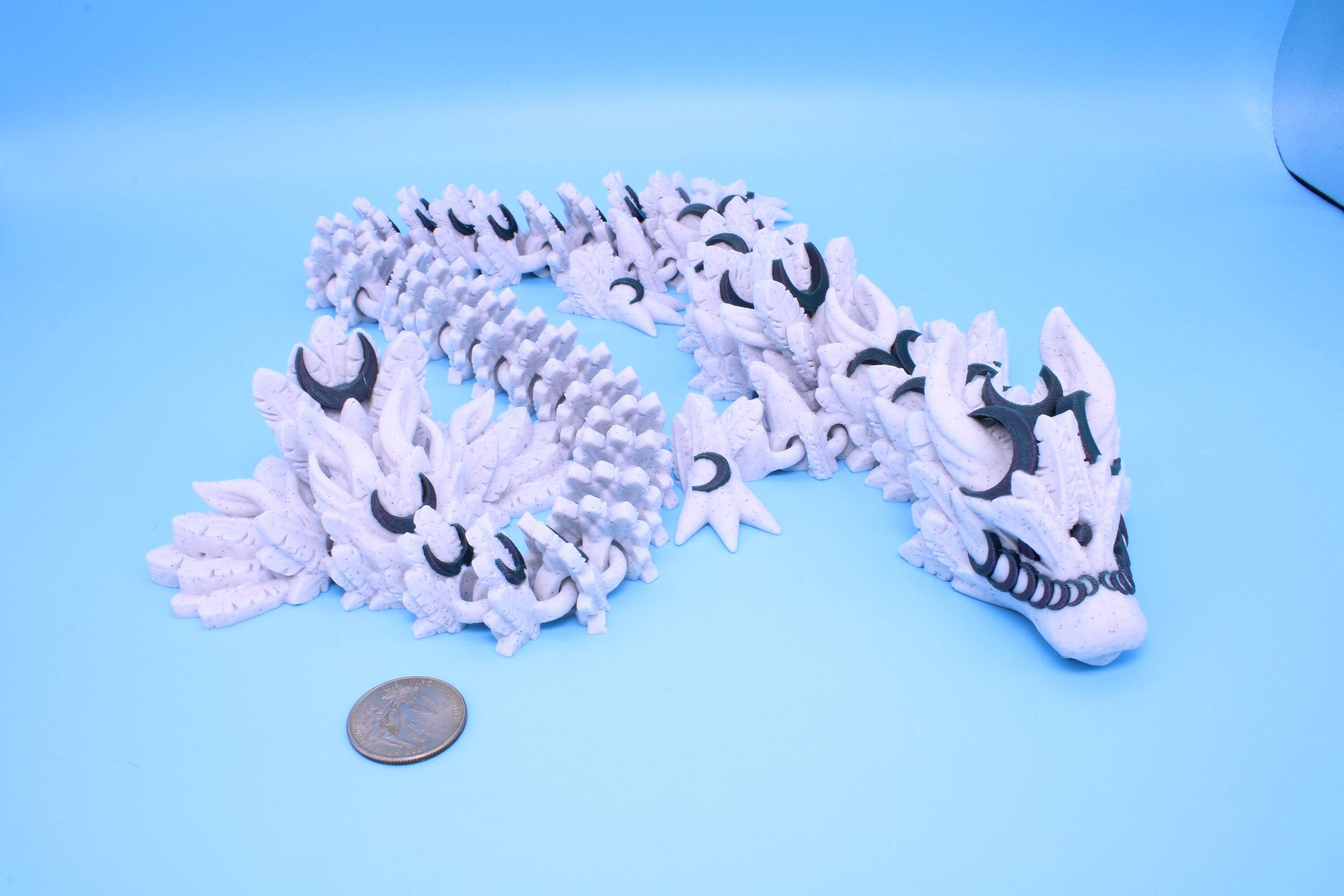 Lunar Dragon | Dual Color | 3D Printed Dragon | Flexi Toy | Fidget Toy | 31 inches!