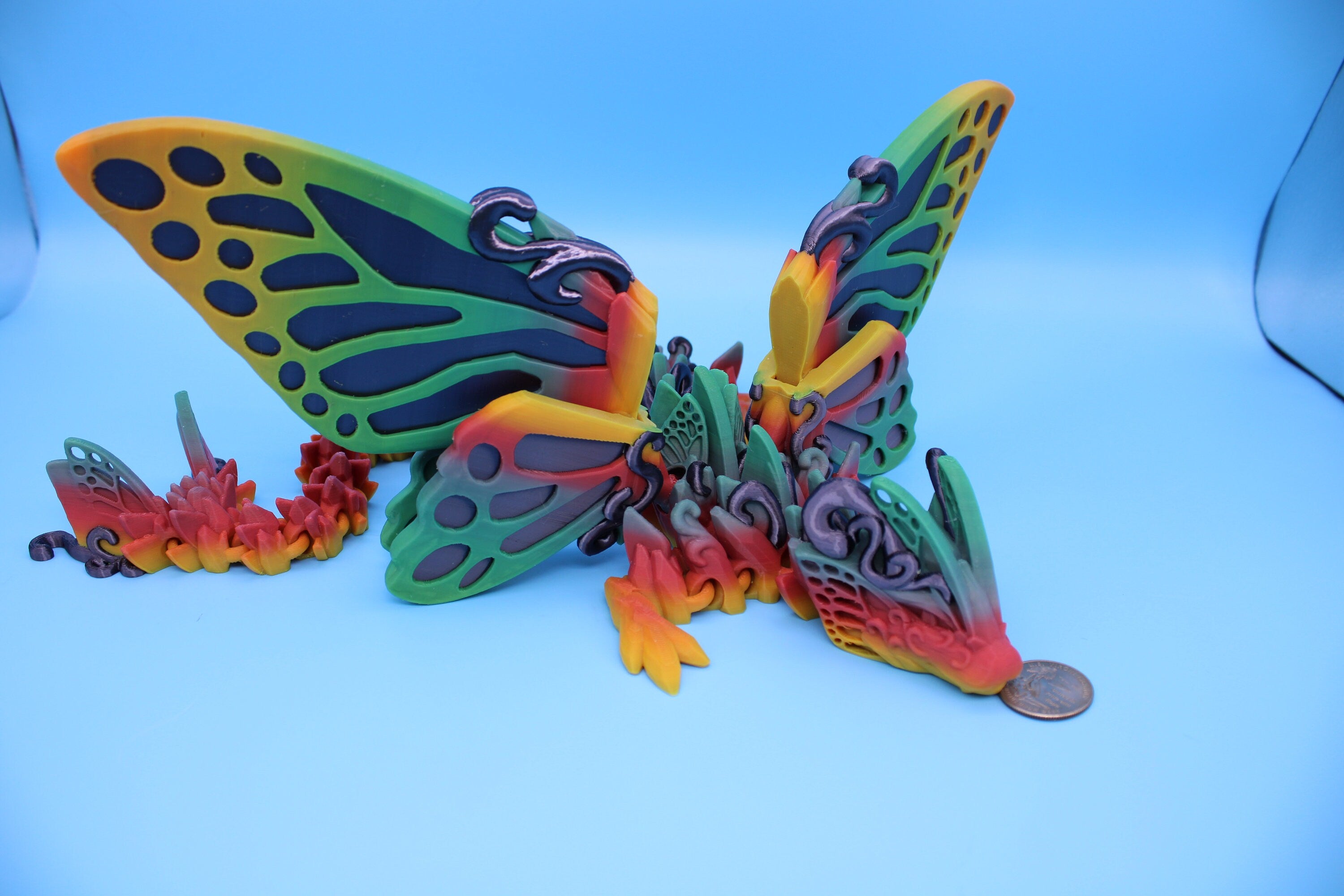 Butterfly Wing Dragon- Black Sparkle | 3D Printed Articulating Dragon 18 in.