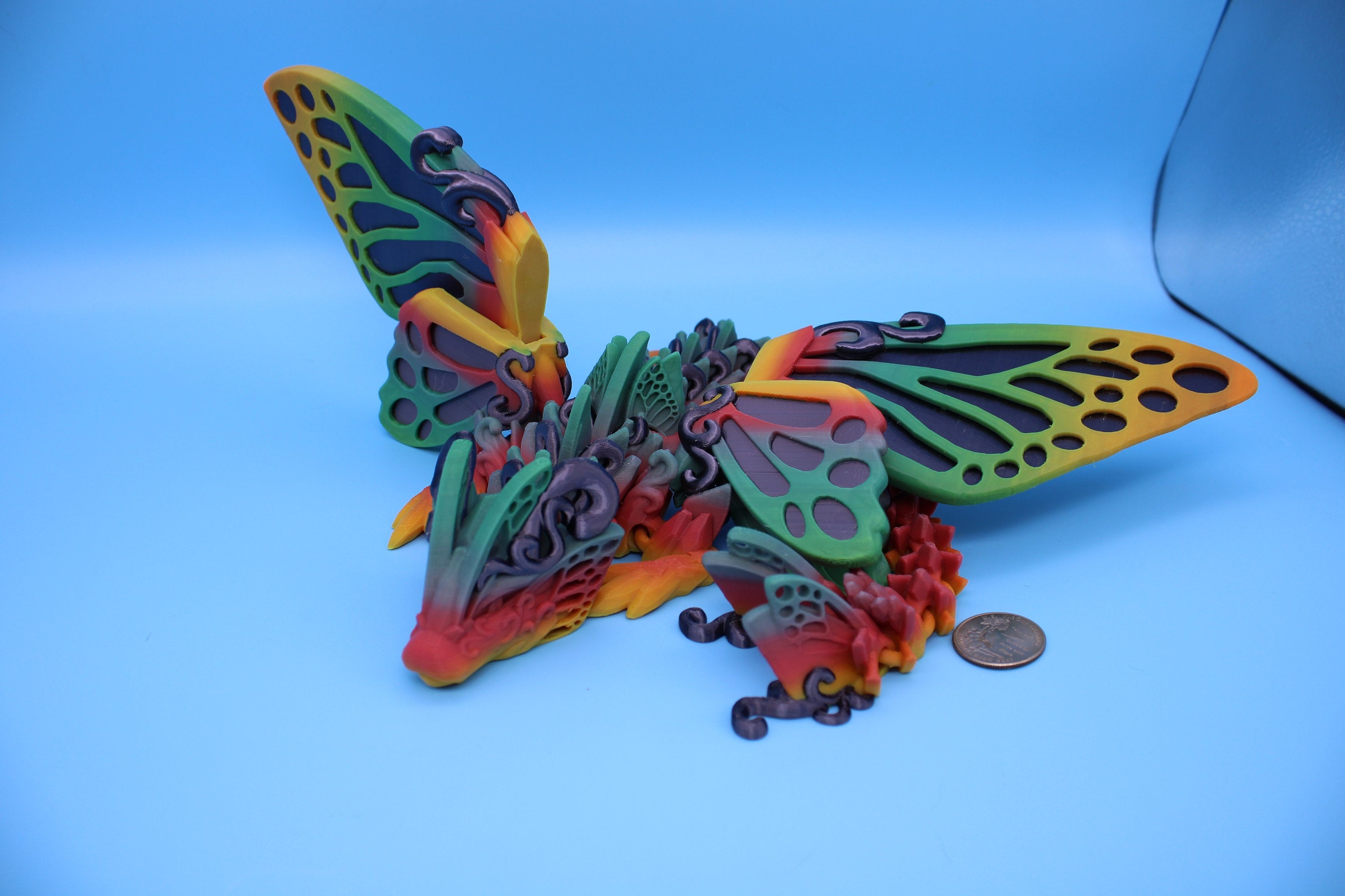 Butterfly Wing Dragon- Black Sparkle | 3D Printed Articulating Dragon 18 in.