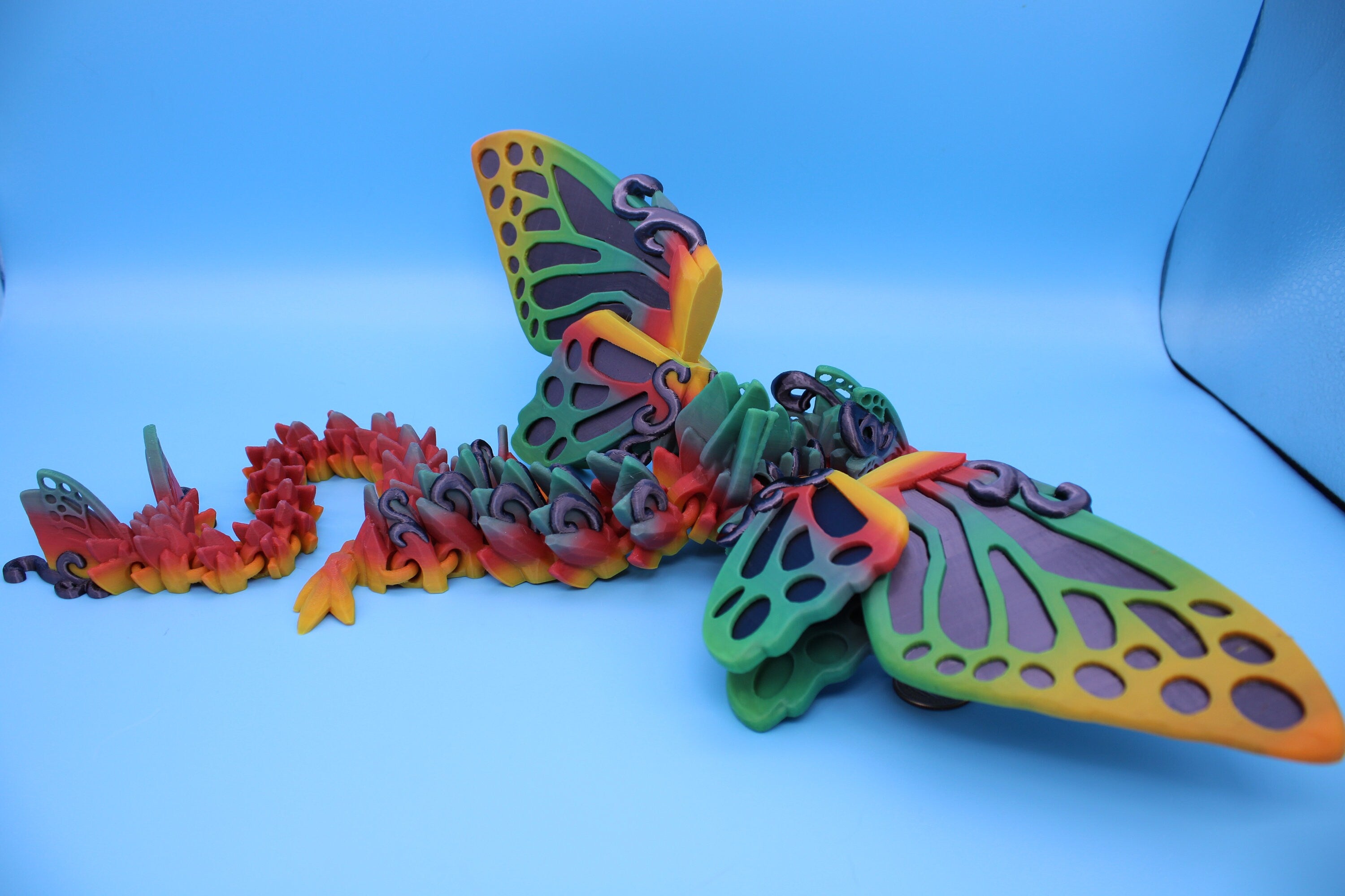 Butterfly Wing Dragon- Black Sparkle | 3D Printed Articulating Dragon 18 in.