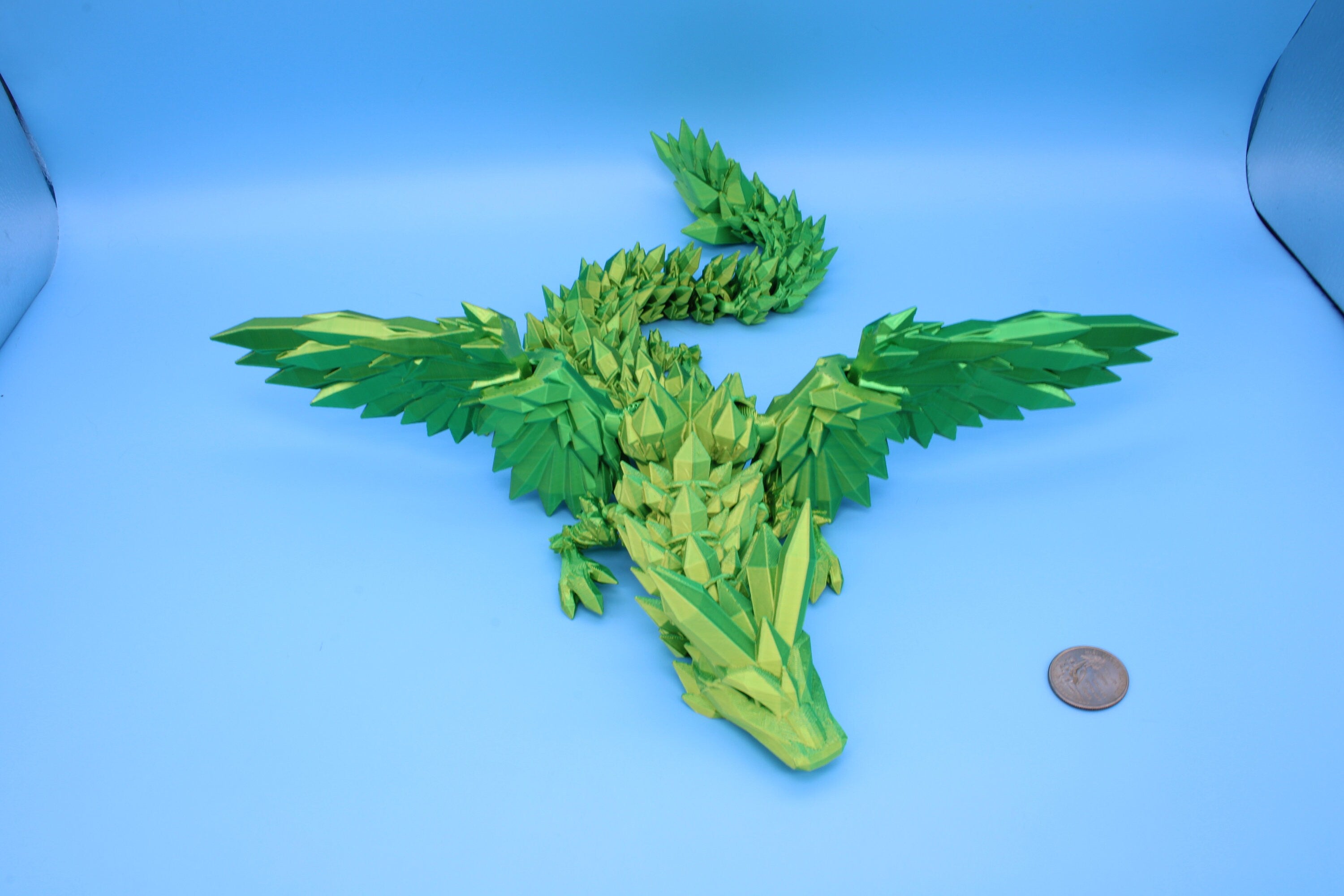 Crystal Wing Dragon | Green / Yellow Shift | 3D printed 18 in