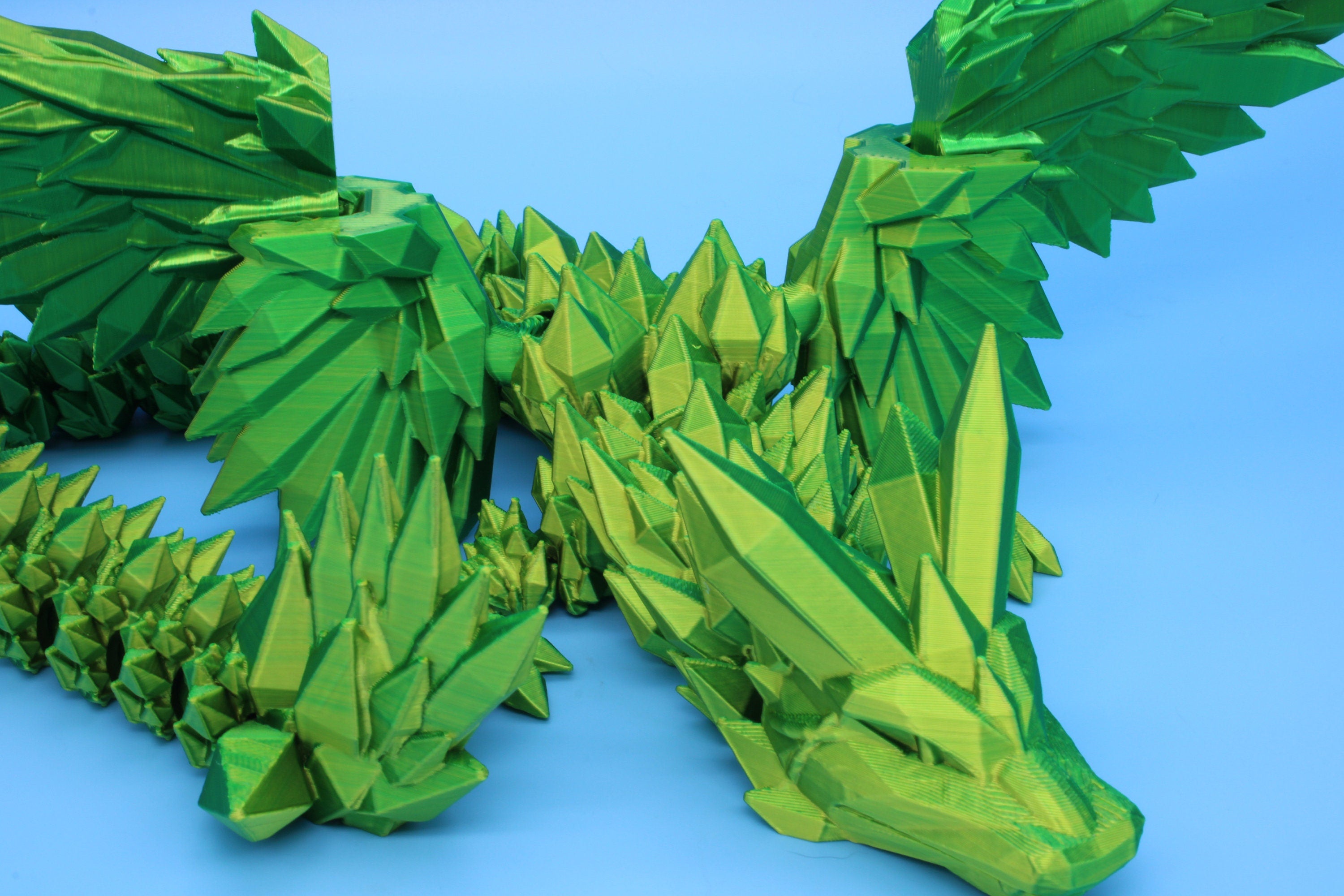 Crystal Wing Dragon | Green / Yellow Shift | 3D printed 18 in