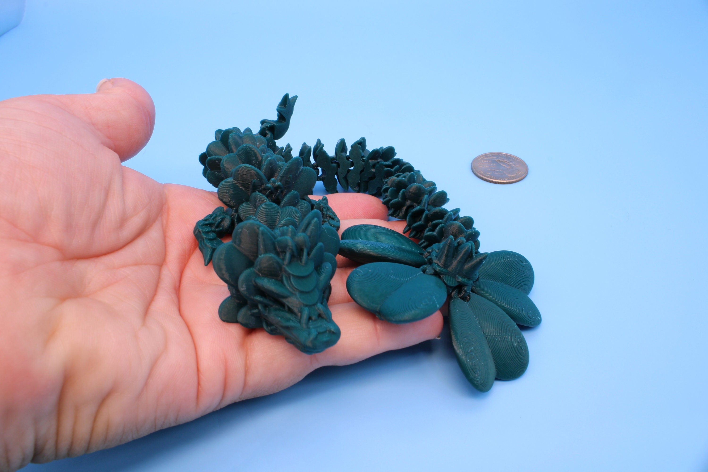 Miniature Clover Dragon |3D printed Articulating Dragon Fidget Toy | Flexi | 11 in. Lucky Dragon