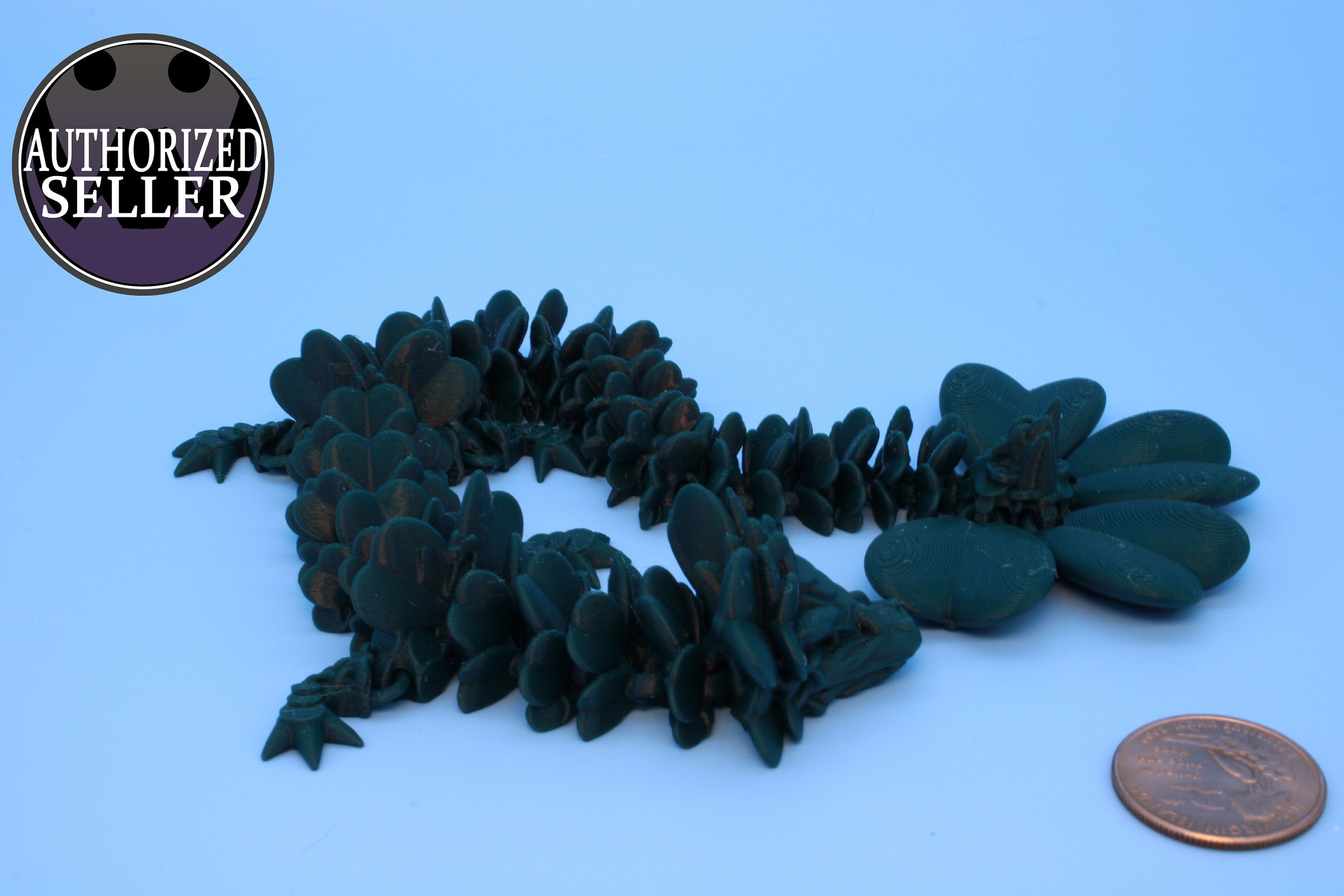 Miniature Clover Dragon |3D printed Articulating Dragon Fidget Toy | Flexi | 11 in. Lucky Dragon