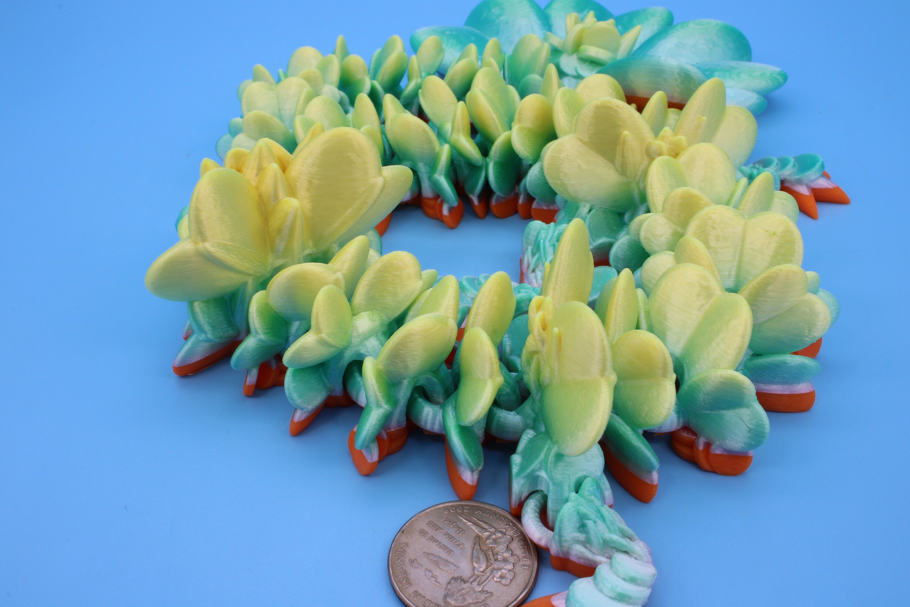 Clover Dragon | Rainbow | 3D printed Articulating Dragon Fidget Toy | Flexi | 19 in. Lucky Dragon | Four Leaf Clover Dragon.