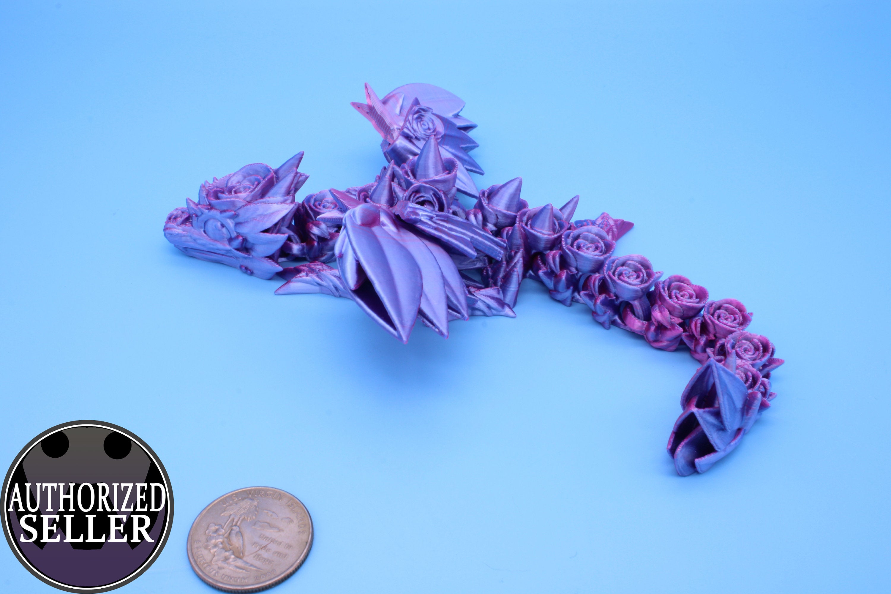 Miniature Baby Rose Wing Dragon, 3D Printed 8.5 in.