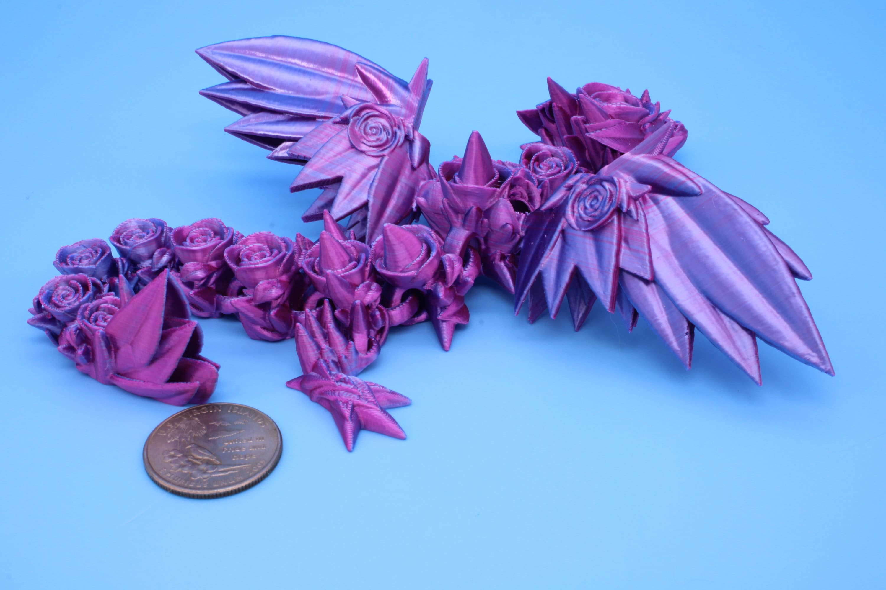 Miniature Baby Rose Wing Dragon, 3D Printed 8.5 in.