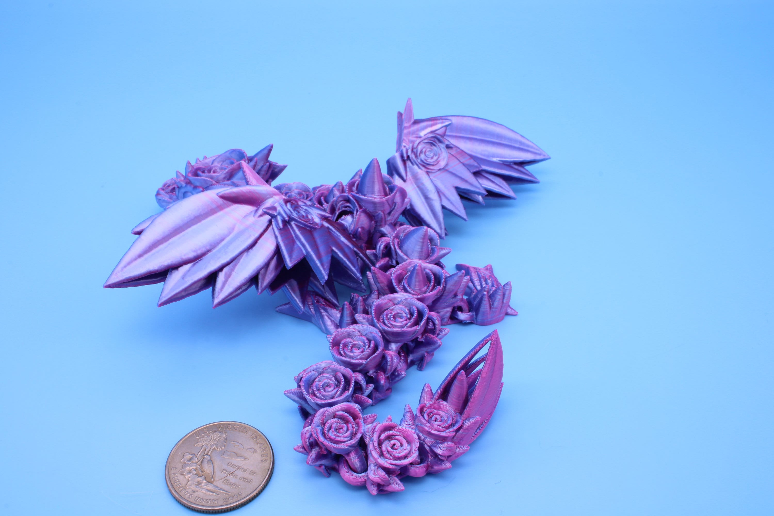 Miniature Baby Rose Wing Dragon, 3D Printed 8.5 in.