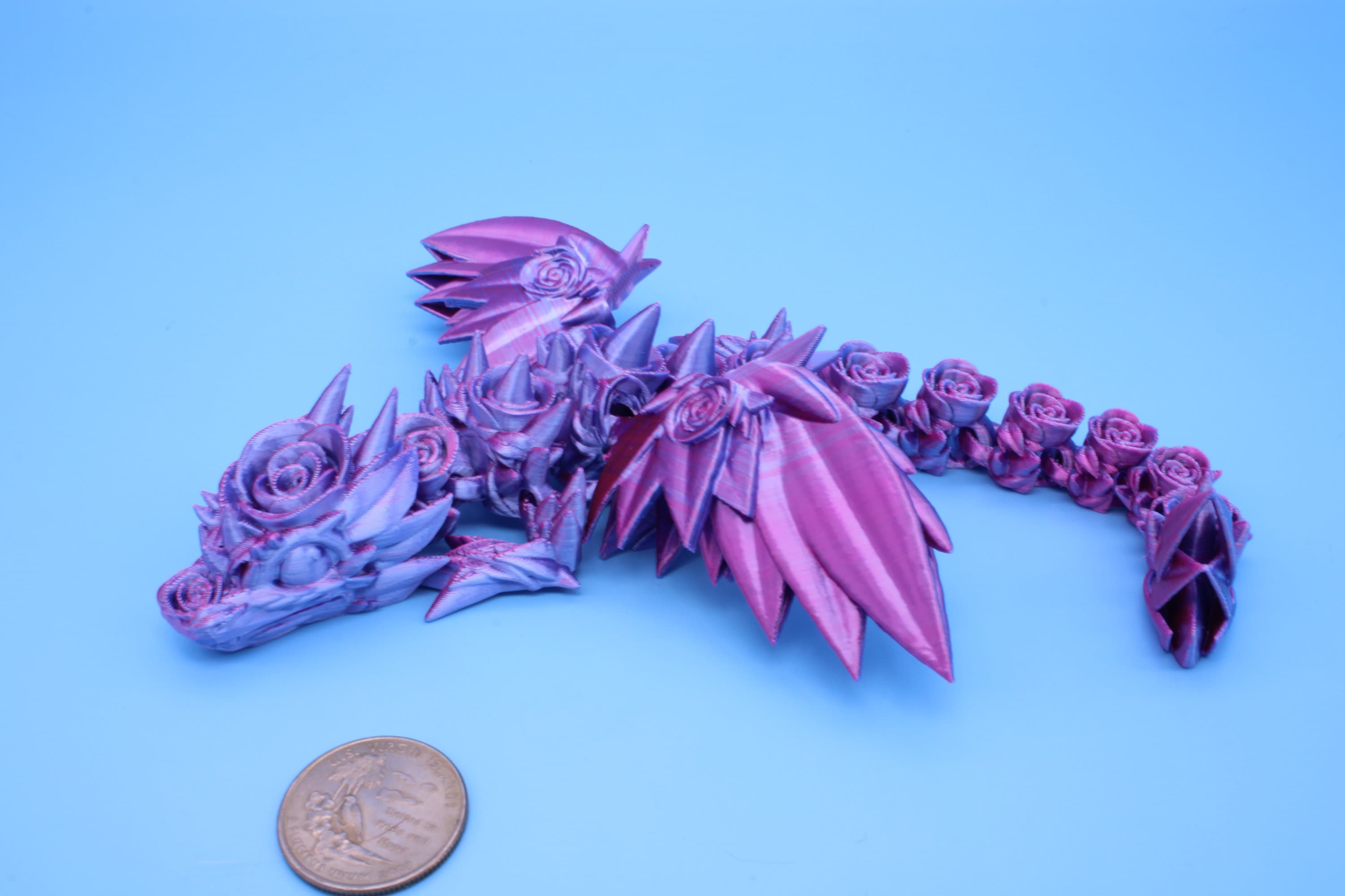 Miniature Baby Rose Wing Dragon, 3D Printed 8.5 in.