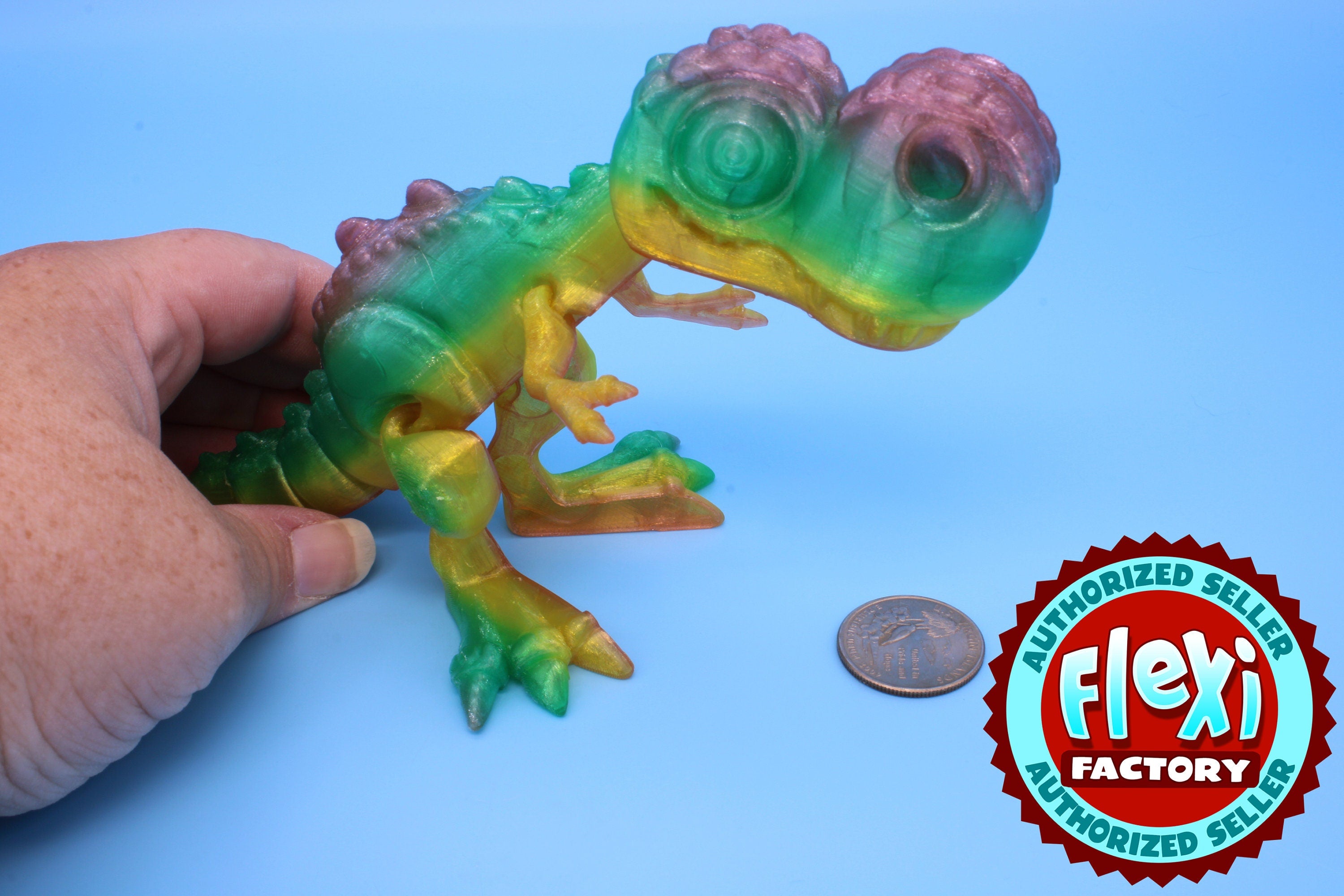 Flexi T-Rex - Rainbow | Flexible (TPU) | 3D Printed | Tyrannosaurus | Super Cute Dinosaur.