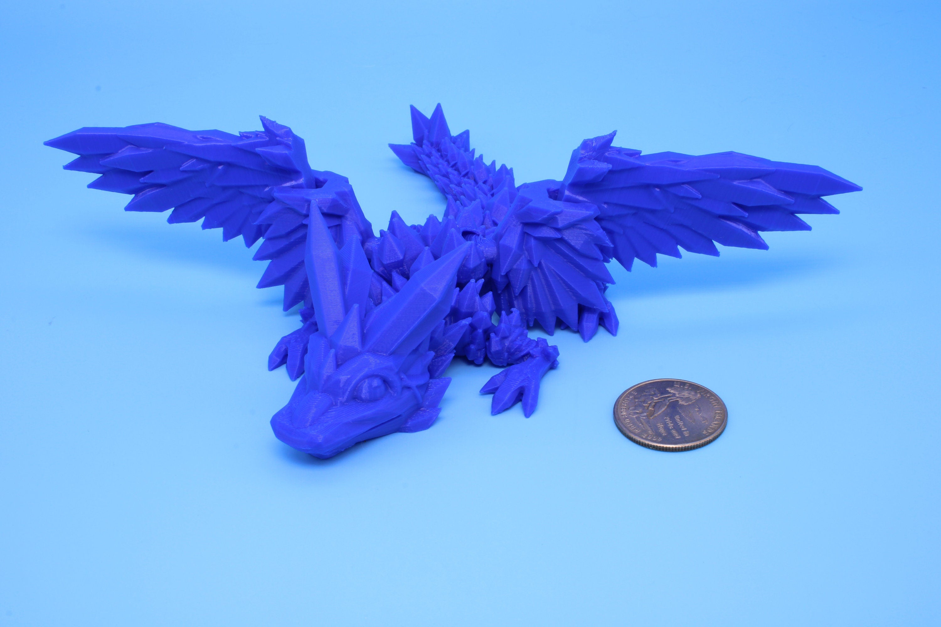Baby Crystal Wing Dragon- Blue | Miniature | 3D printed | 7 in.
