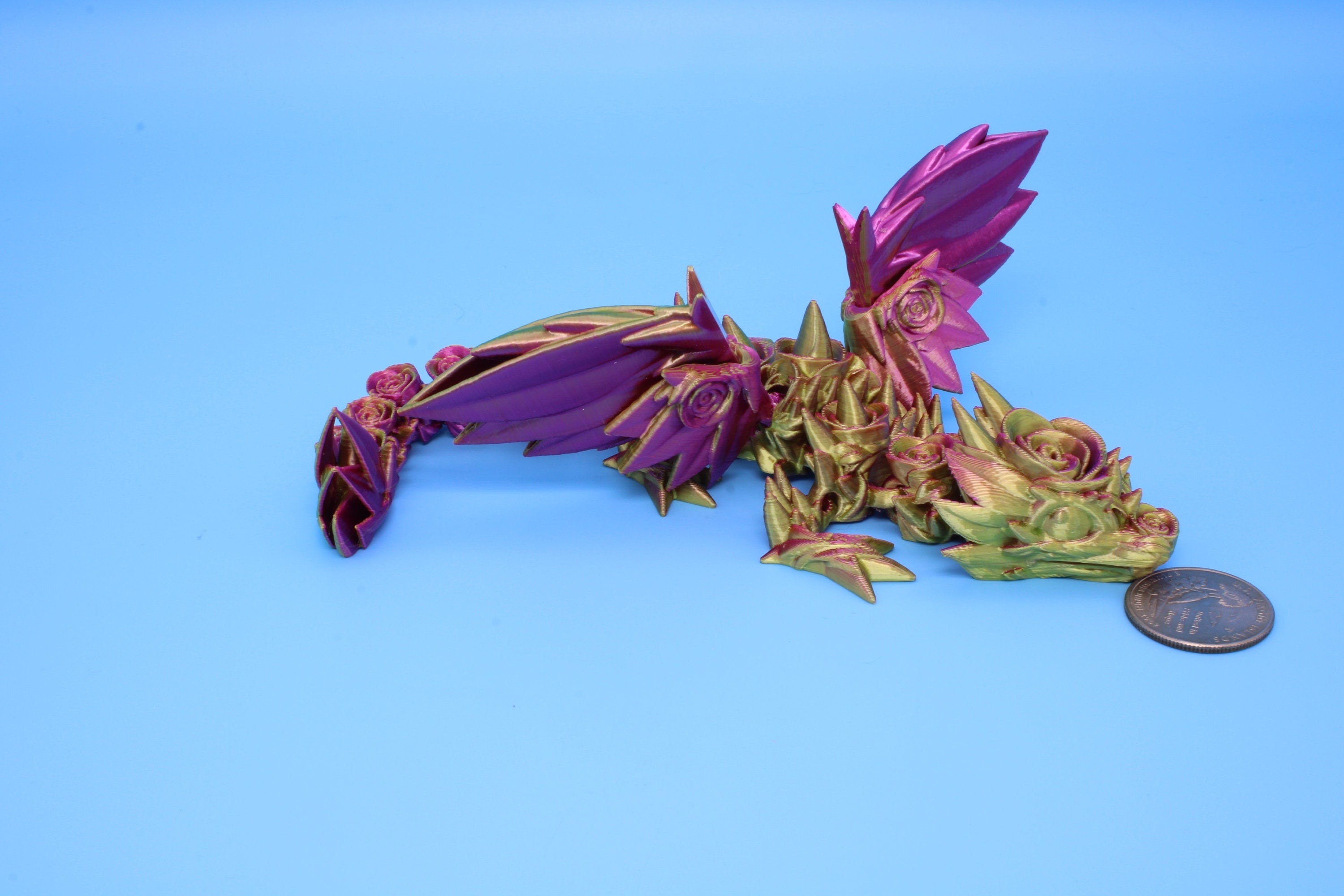 Baby Rose Wing Dragon | 3D Printed | Fidget | Flexi Toy 8.5 in. | Stress Relief Gift