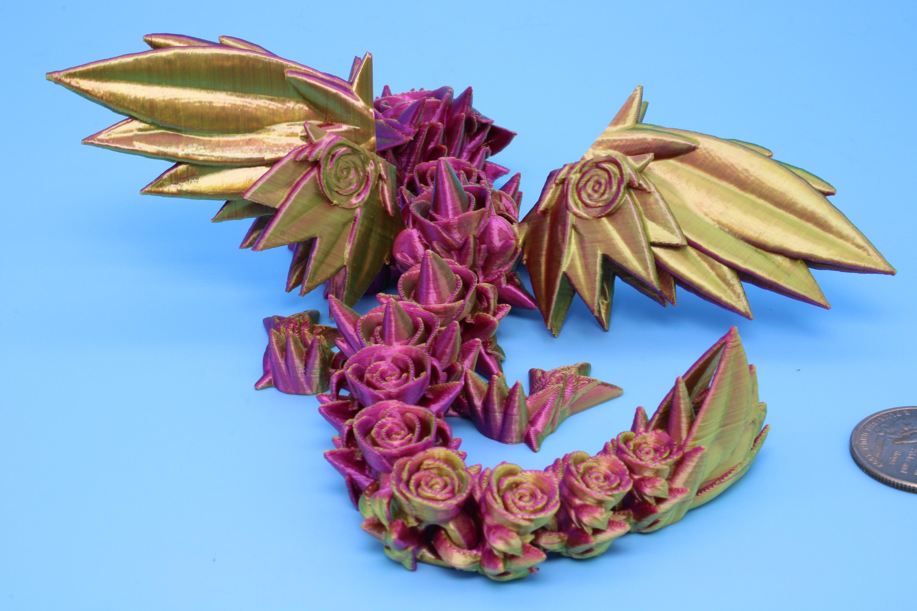 Baby Rose Wing Dragon | 3D Printed | Fidget | Flexi Toy 8.5 in. | Stress Relief Gift