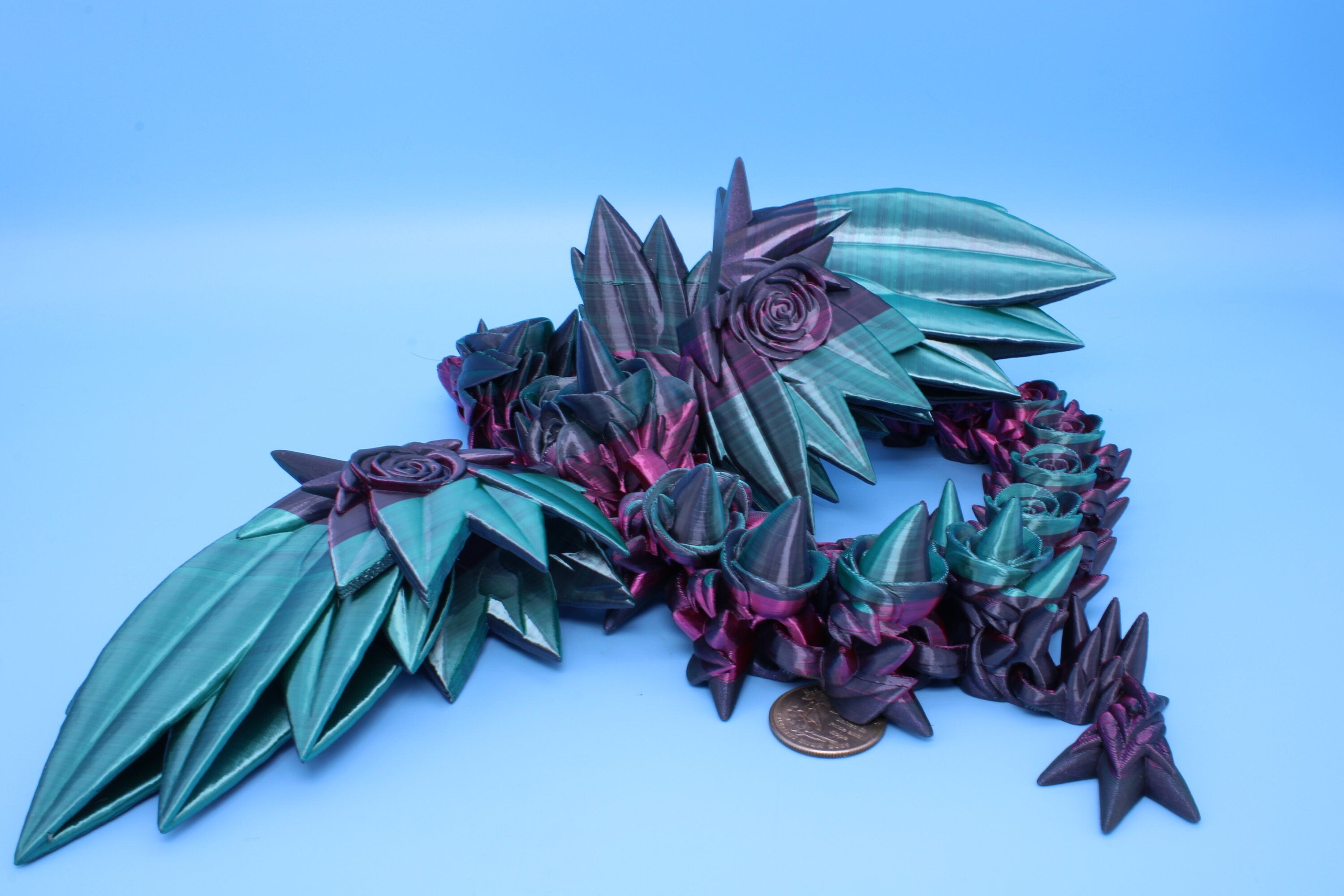 Rose Wing Dragon | Articulating Dragon | 3D Printed Fidget | 19 in.