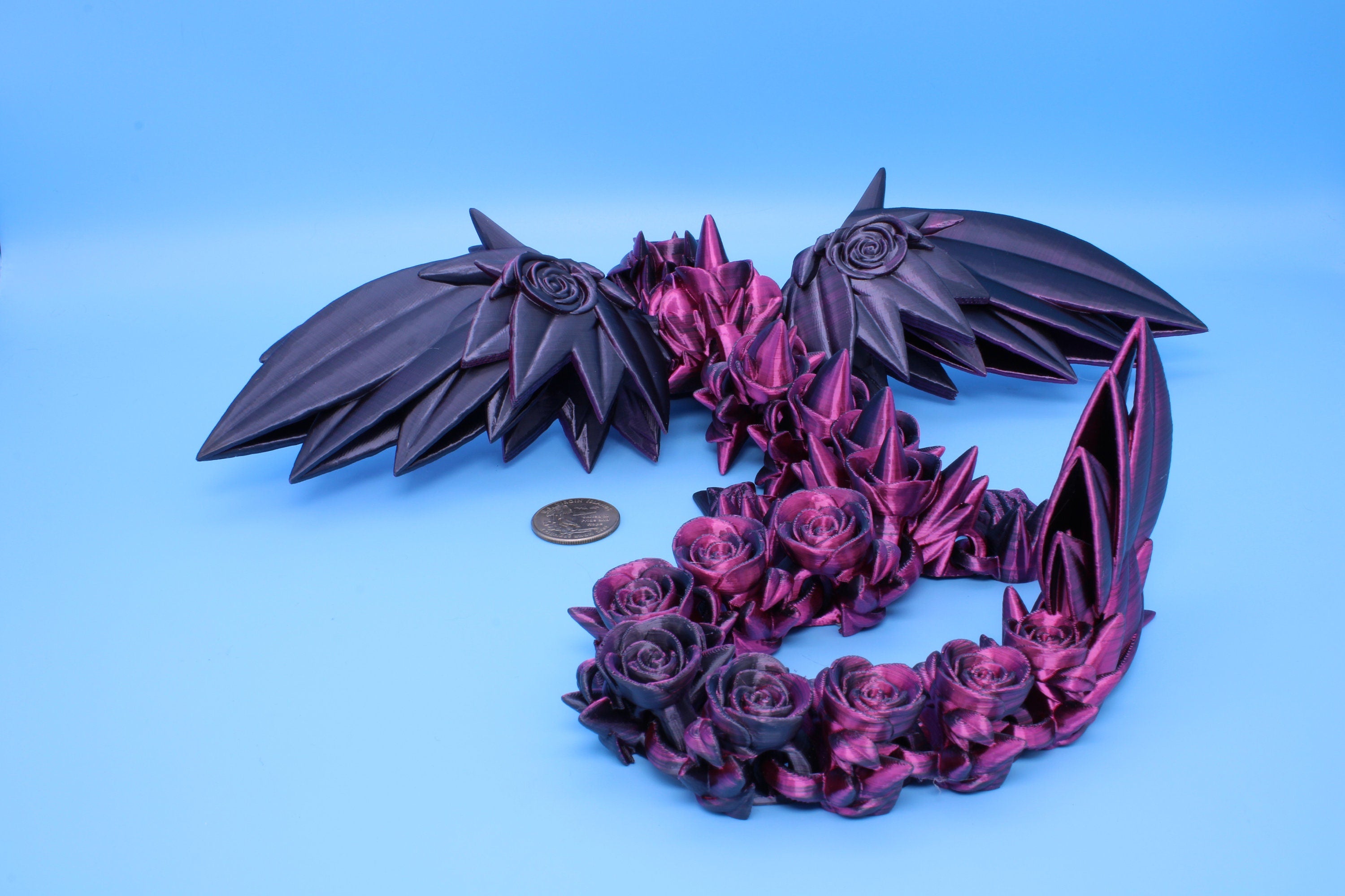 Rose Wing Dragon | Articulating Dragon | 3D Printed Fidget | 19 in. | Made To Order