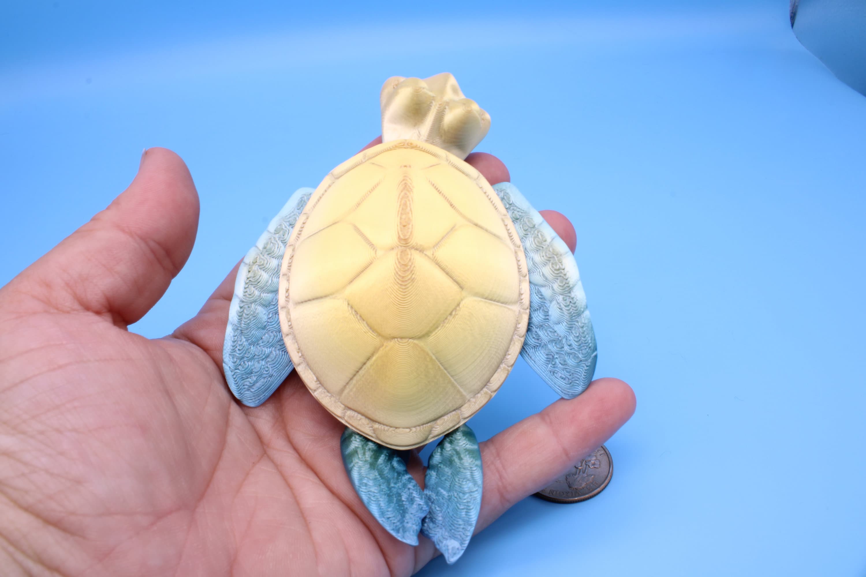 Turtle- Blue & Gold | Cute Flexi Toy | Articulating Turtle | 3D printed 4.75 in.