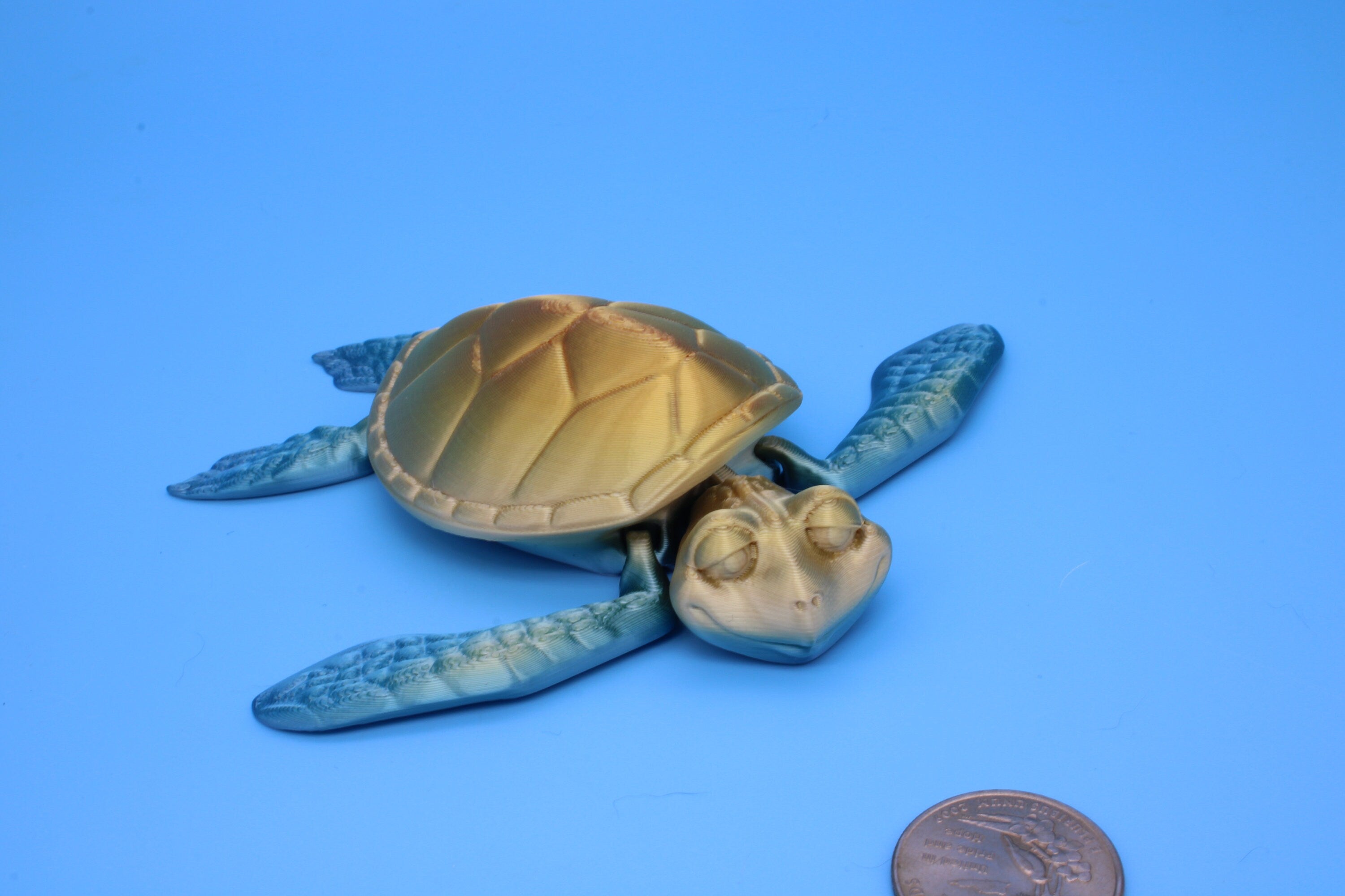 Turtle- Blue & Gold | Cute Flexi Toy | Articulating Turtle | 3D printed 4.75 in.